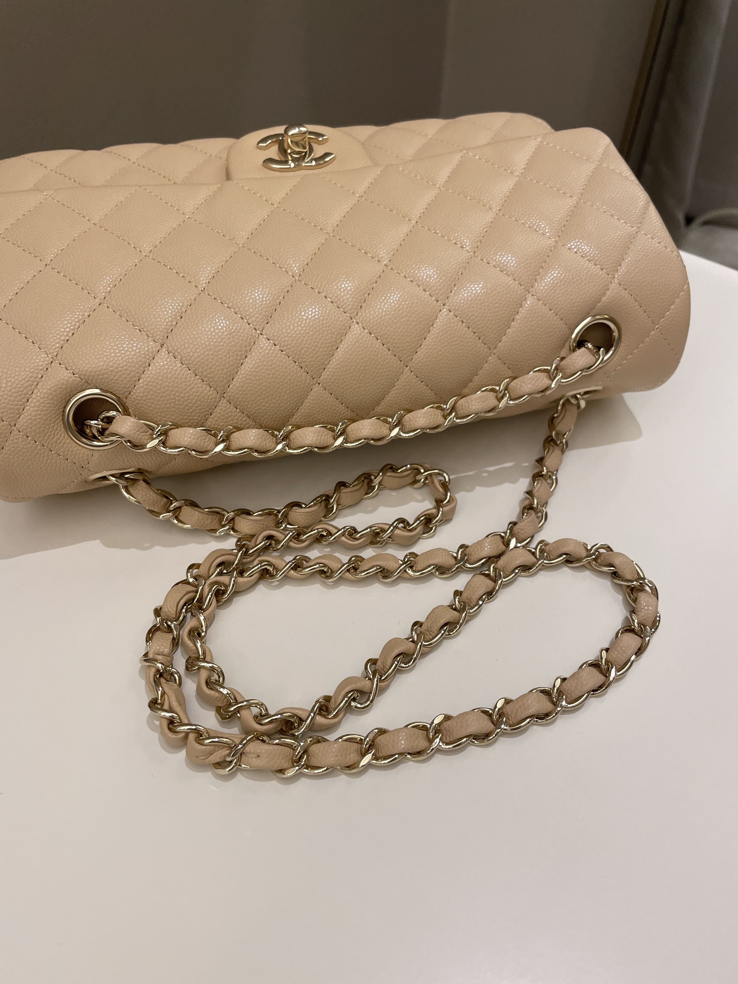 Chanel Classic Quilted Medium Double Flap Beige Caviar