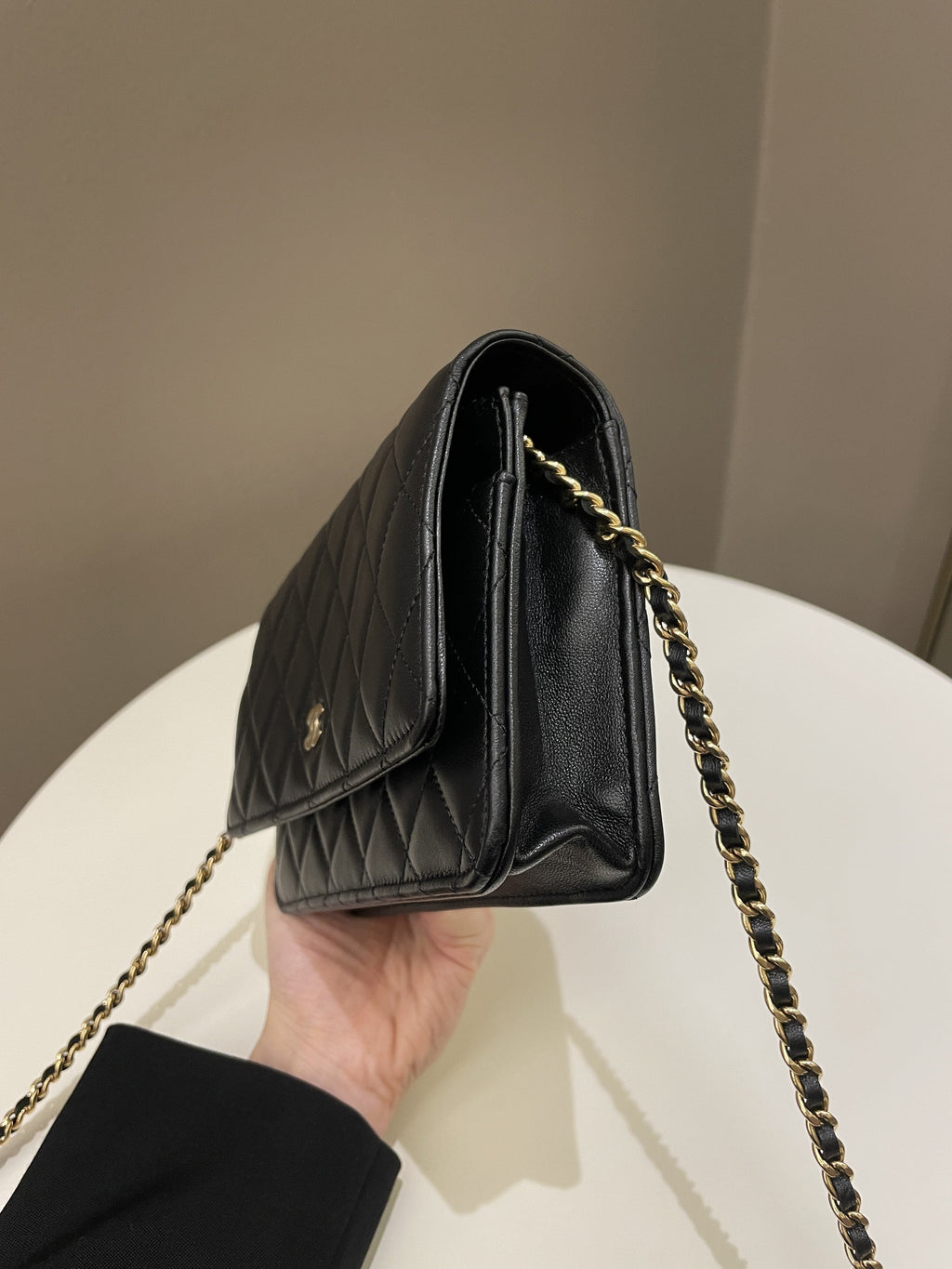 Chanel Classic Quilted Wallet on Chain Black Lambskin