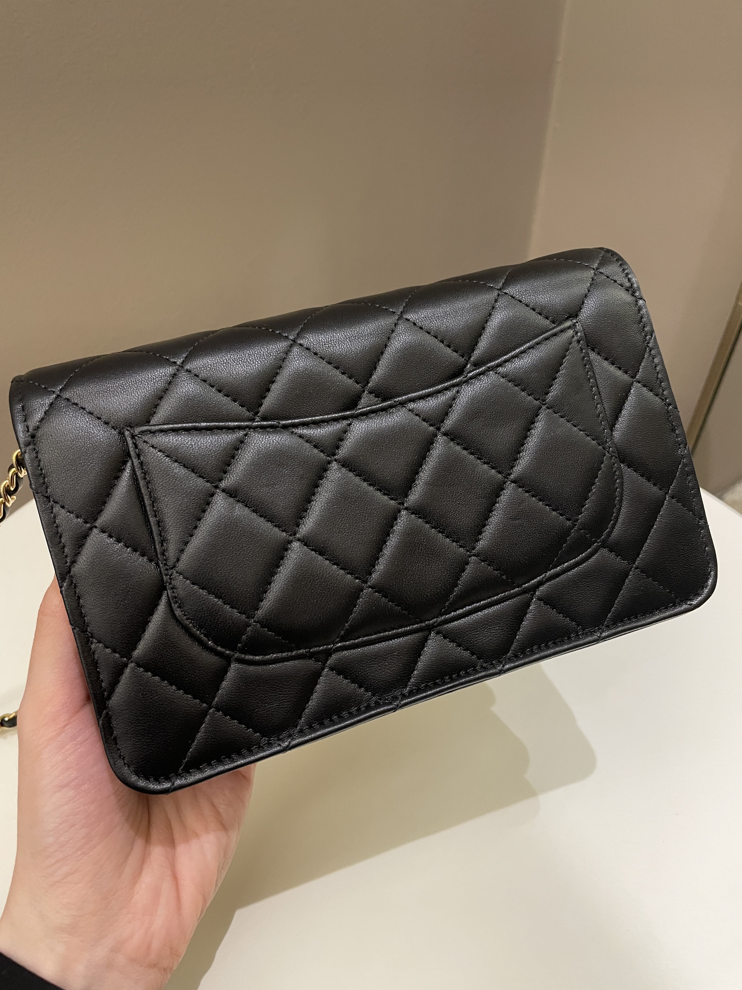 Chanel Classic Quilted Wallet on Chain Black Lambskin
