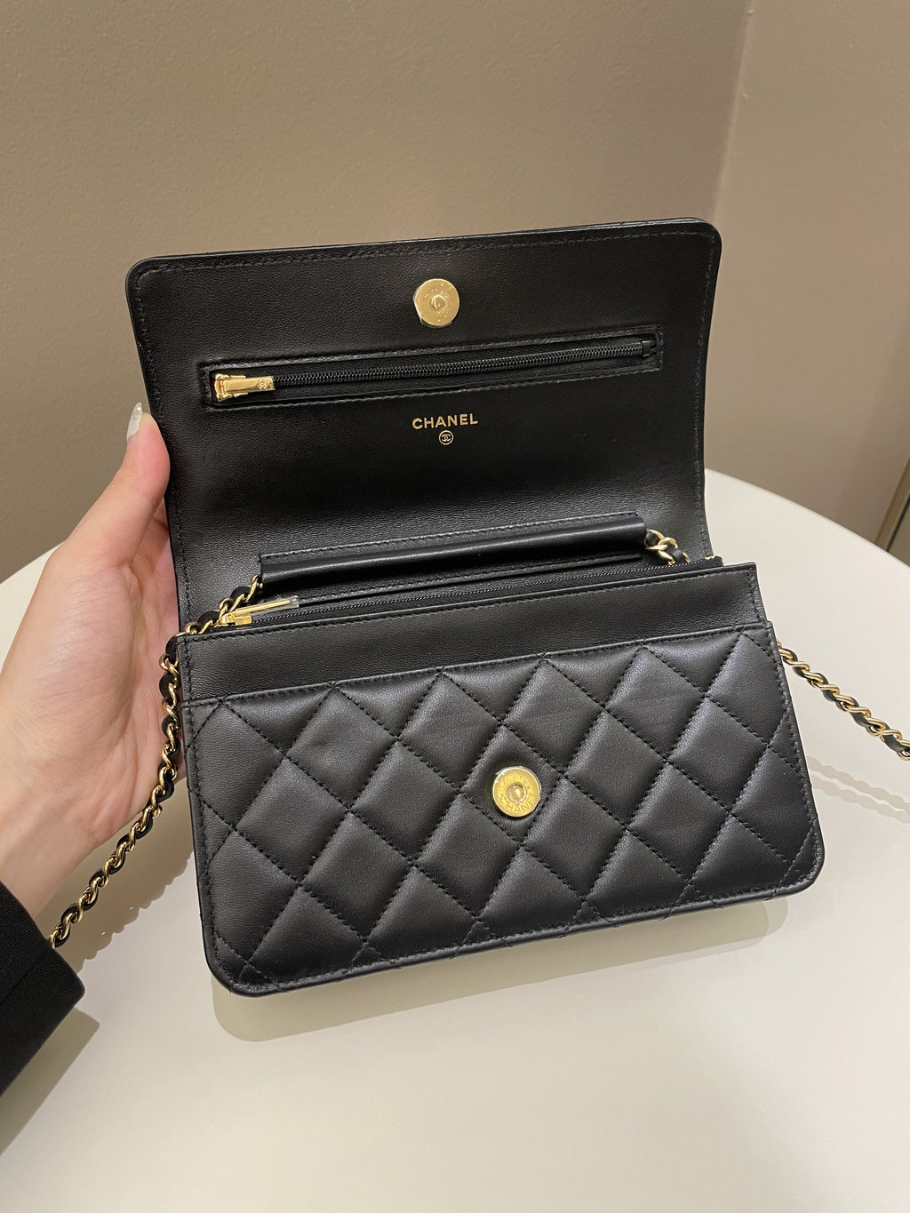 Chanel Classic Quilted Wallet on Chain Black Lambskin