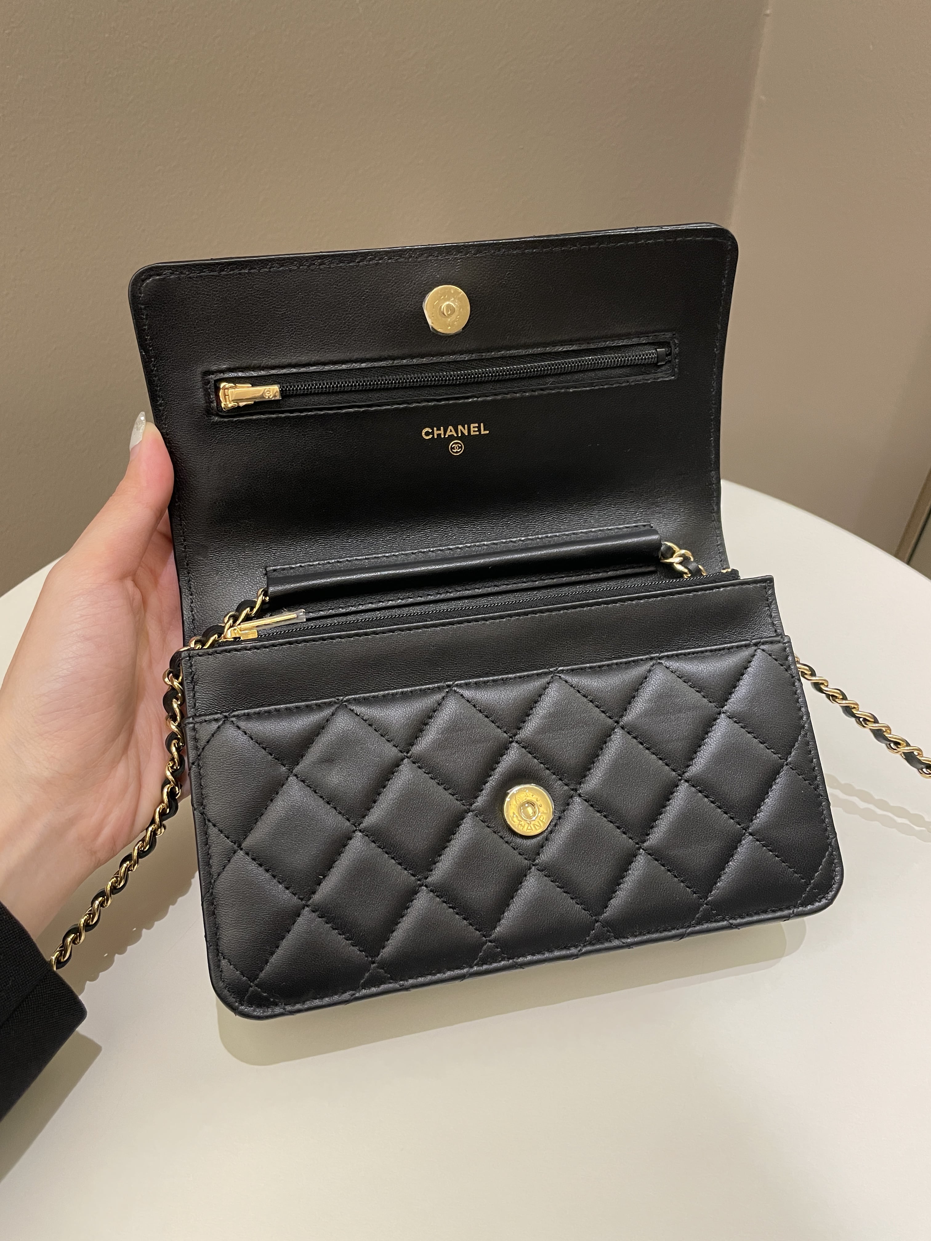 Chanel Classic Quilted Wallet on Chain Black Lambskin