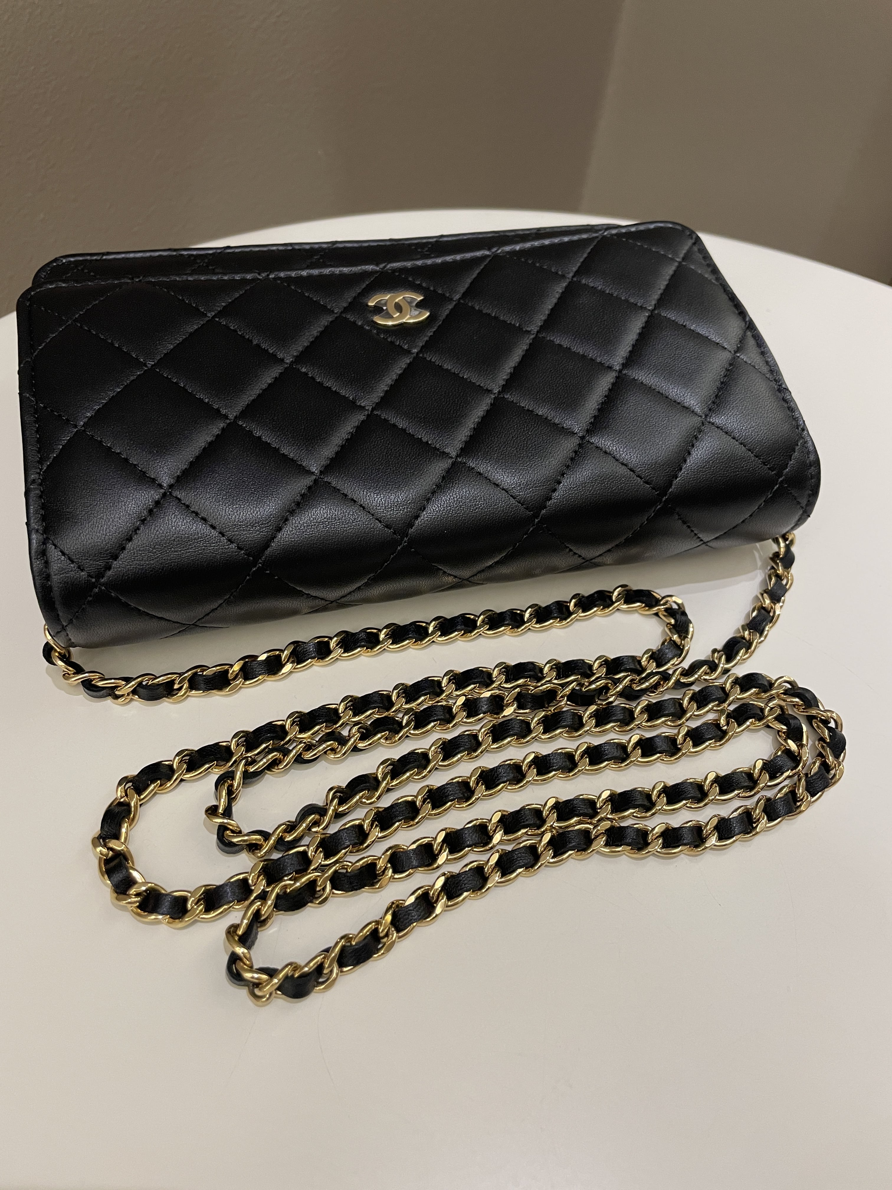 Chanel Classic Quilted Wallet on Chain Black Lambskin