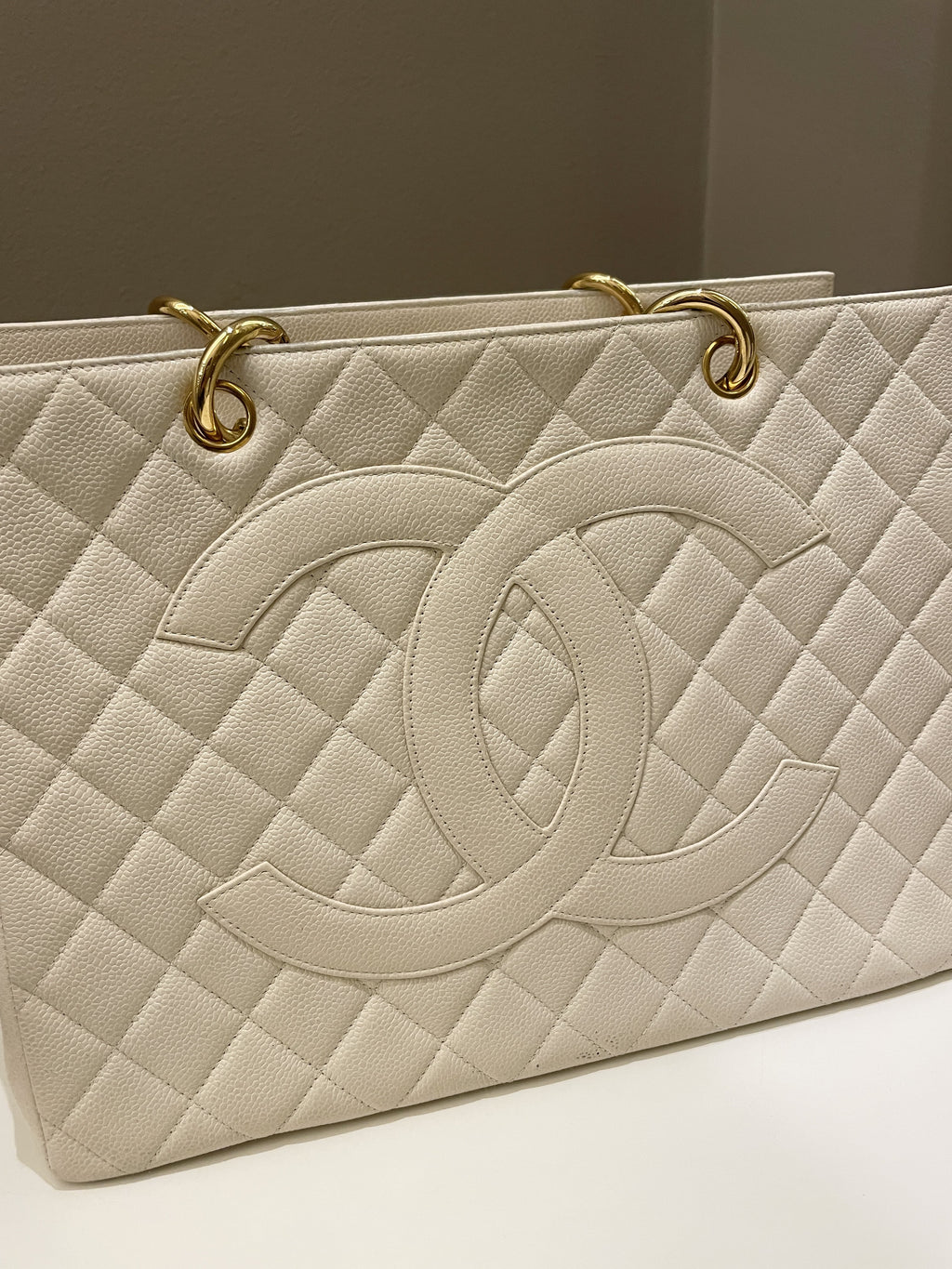 Chanel Vintage Cc Timeless Tote Ivory Cream Caviar