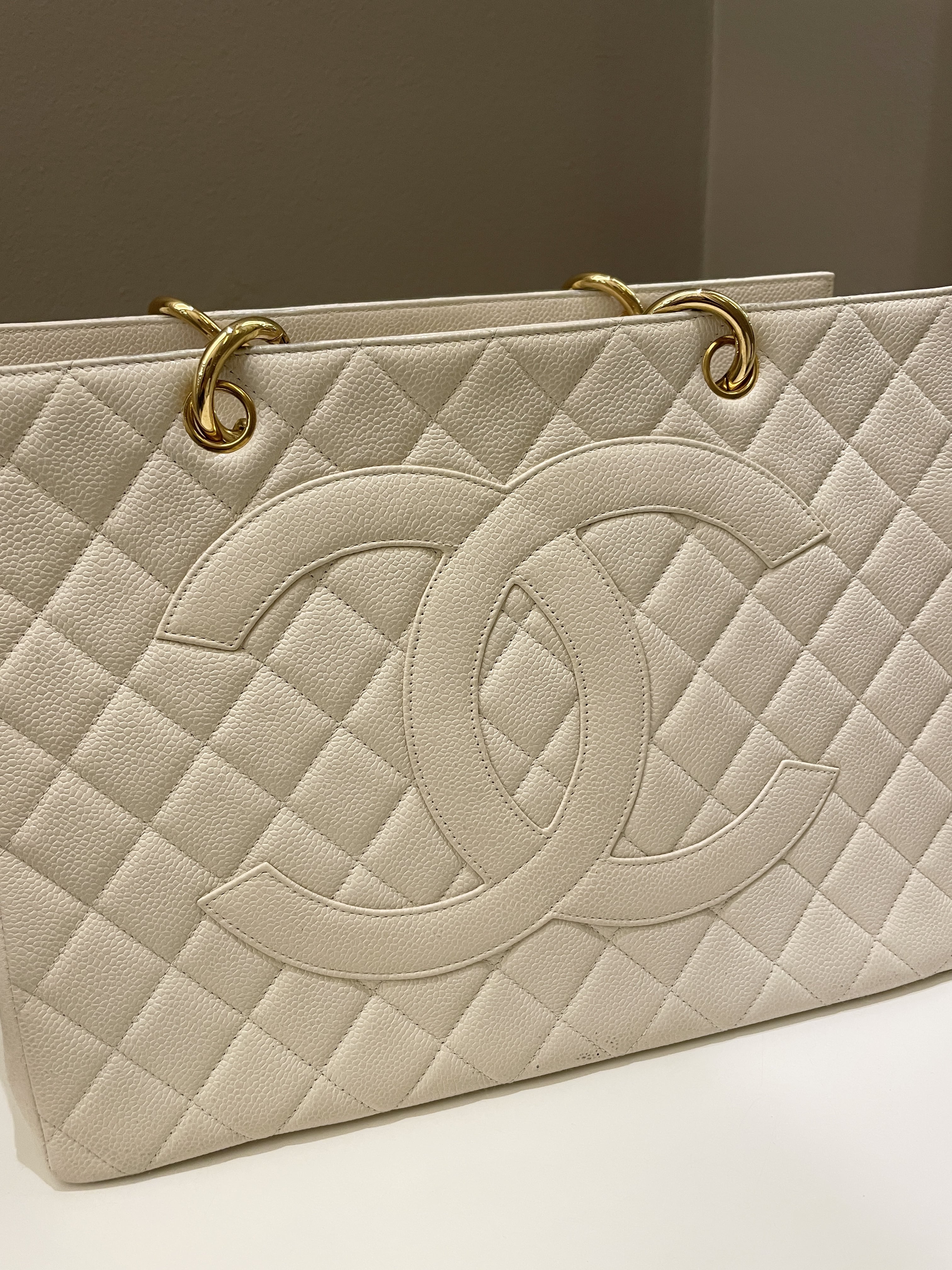 Chanel Vintage Cc Timeless Tote Ivory Cream Caviar