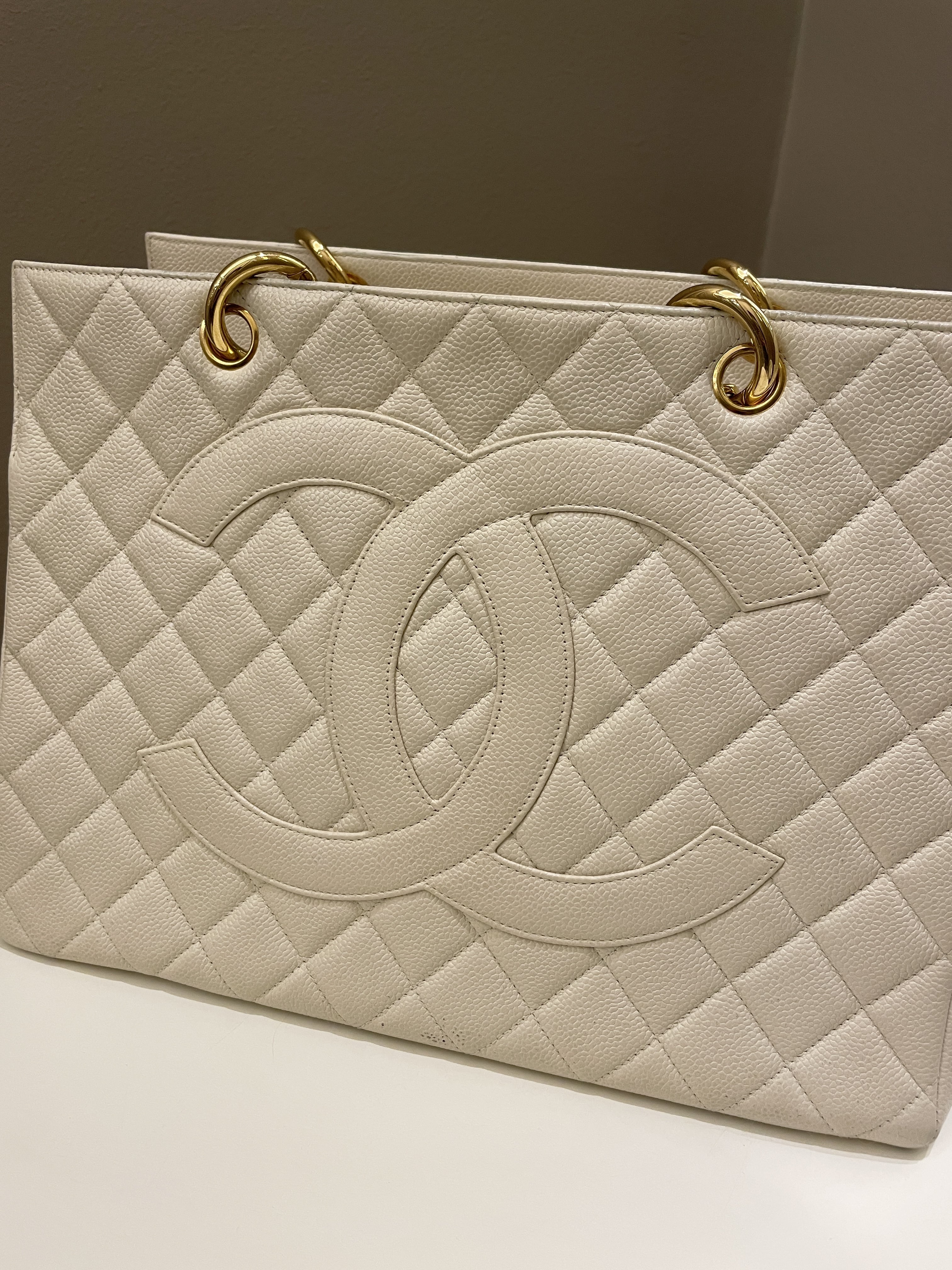 Chanel Vintage Cc Timeless Tote Ivory Cream Caviar