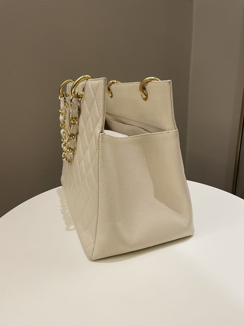 Chanel Vintage Cc Timeless Tote Ivory Cream Caviar