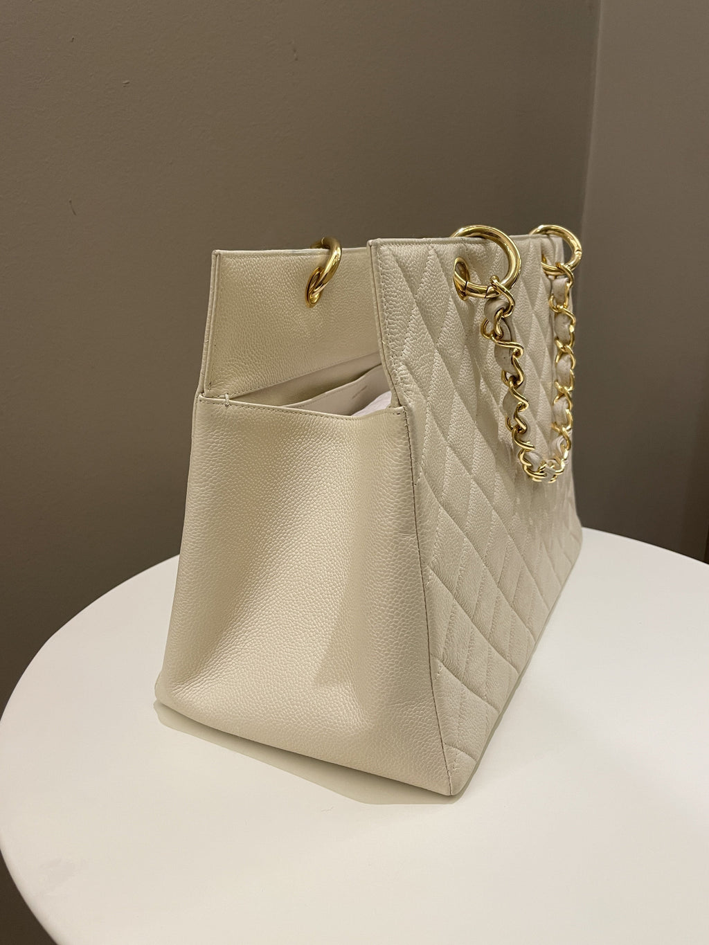 Chanel Vintage Cc Timeless Tote Ivory Cream Caviar
