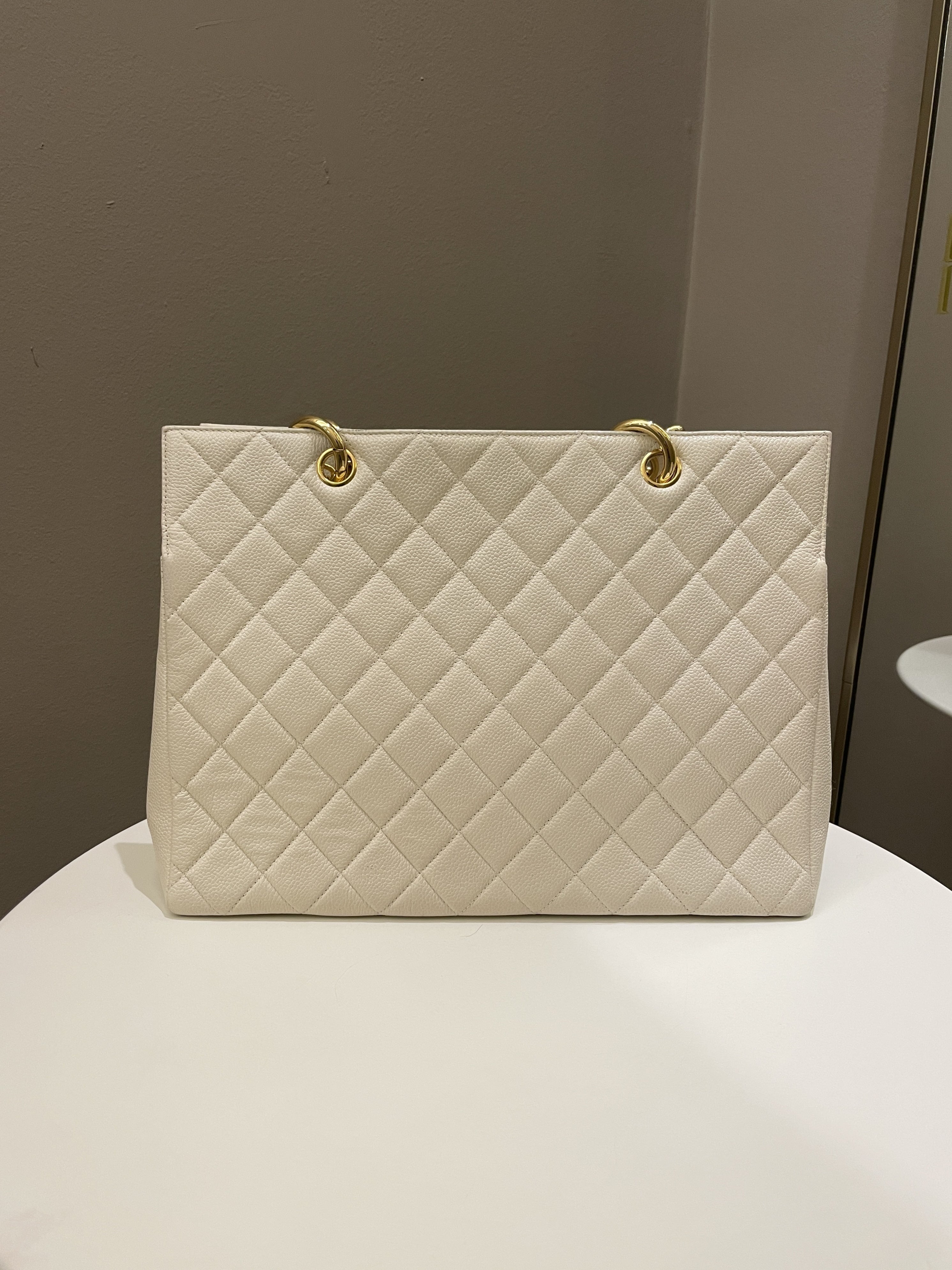 Chanel Vintage Cc Timeless Tote Ivory Cream Caviar