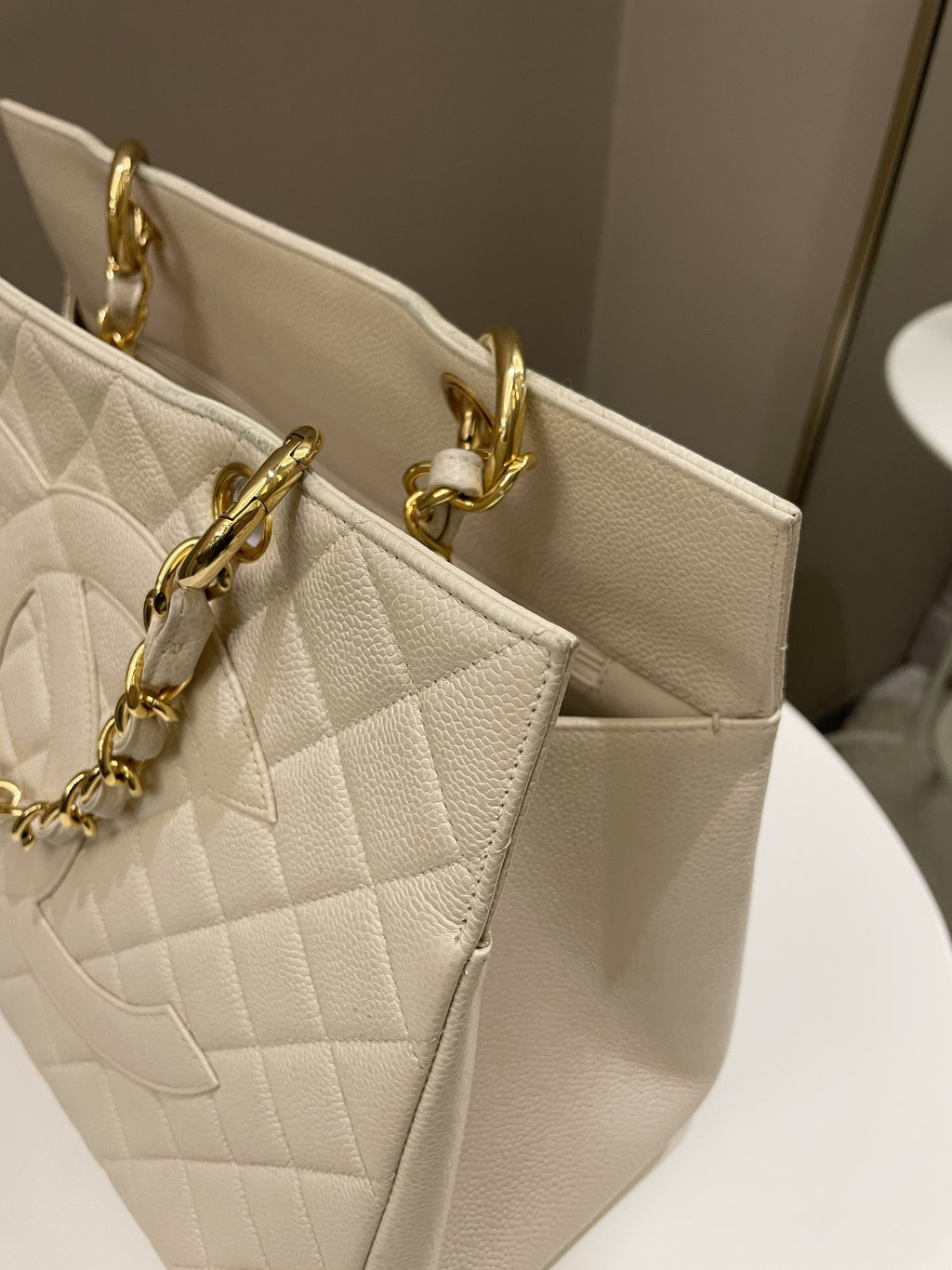 Chanel Vintage Cc Timeless Tote Ivory Cream Caviar