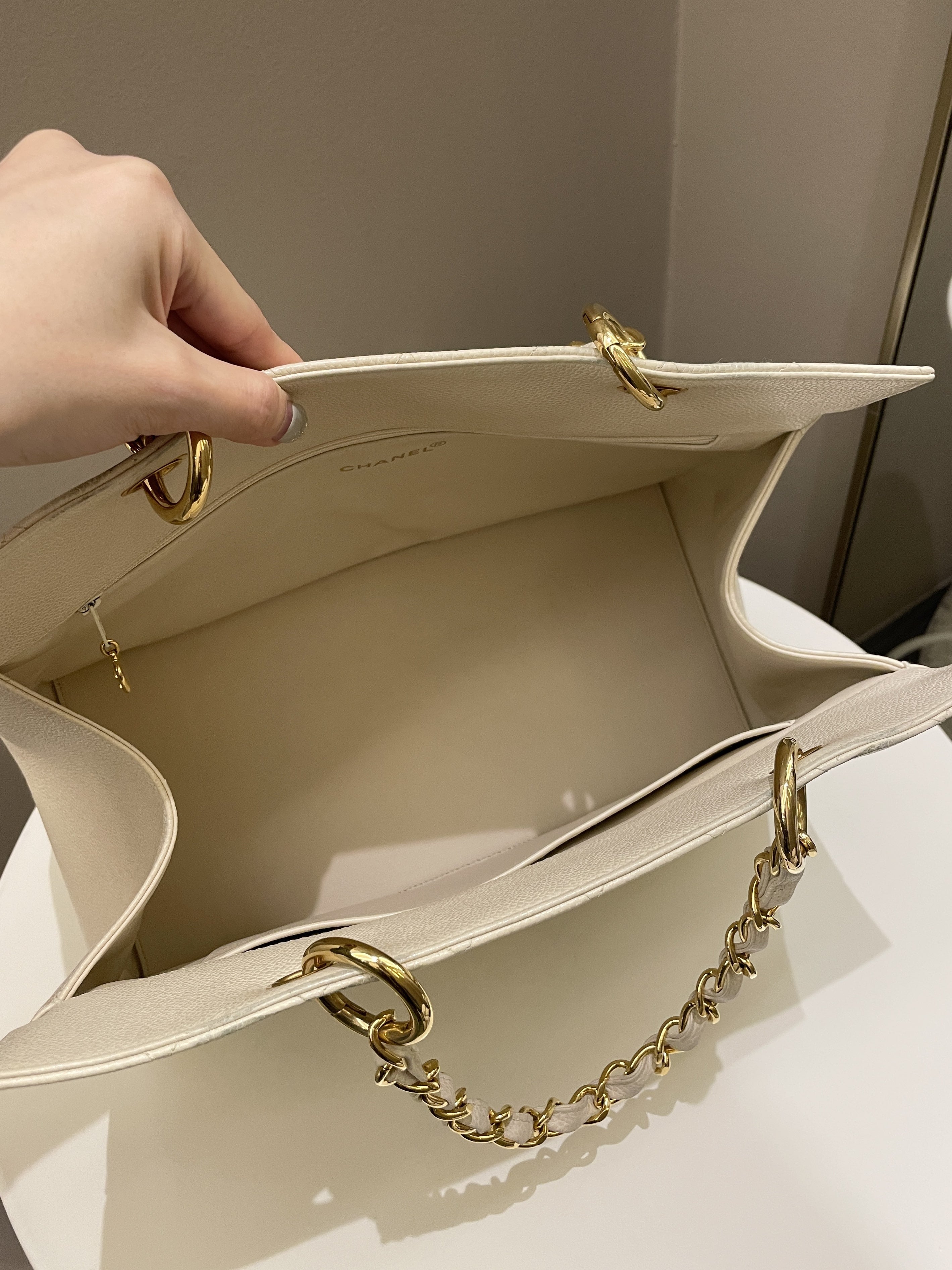Chanel Vintage Cc Timeless Tote Ivory Cream Caviar