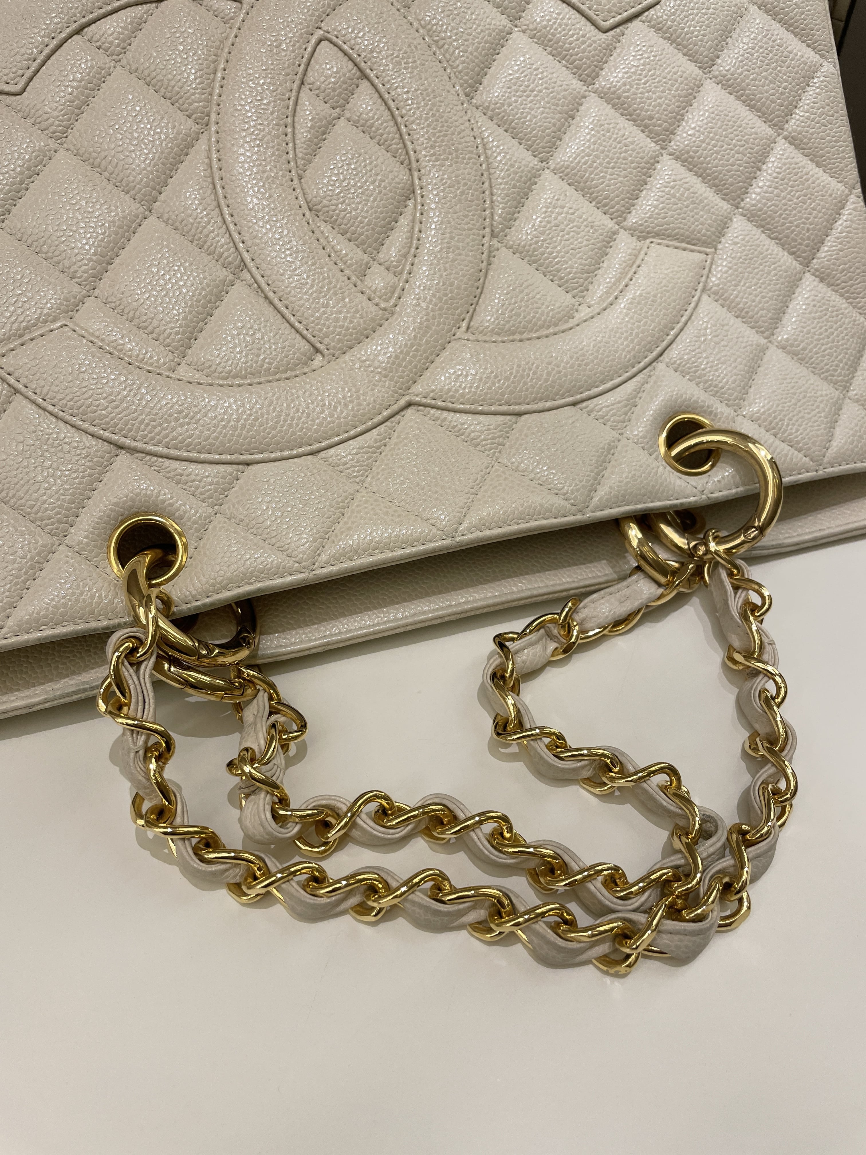 Chanel Vintage Cc Timeless Tote Ivory Cream Caviar