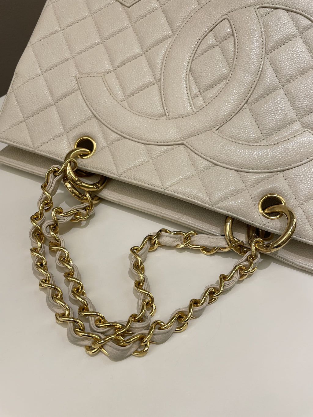 Chanel Vintage Cc Timeless Tote Ivory Cream Caviar