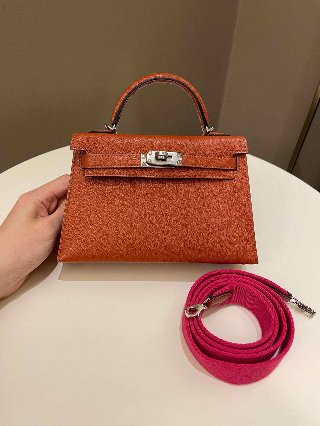 Hermes Mini Kelly 20 Cuivre ChÃƒÆ’Ã‚Â¨vre / Rose Mexico