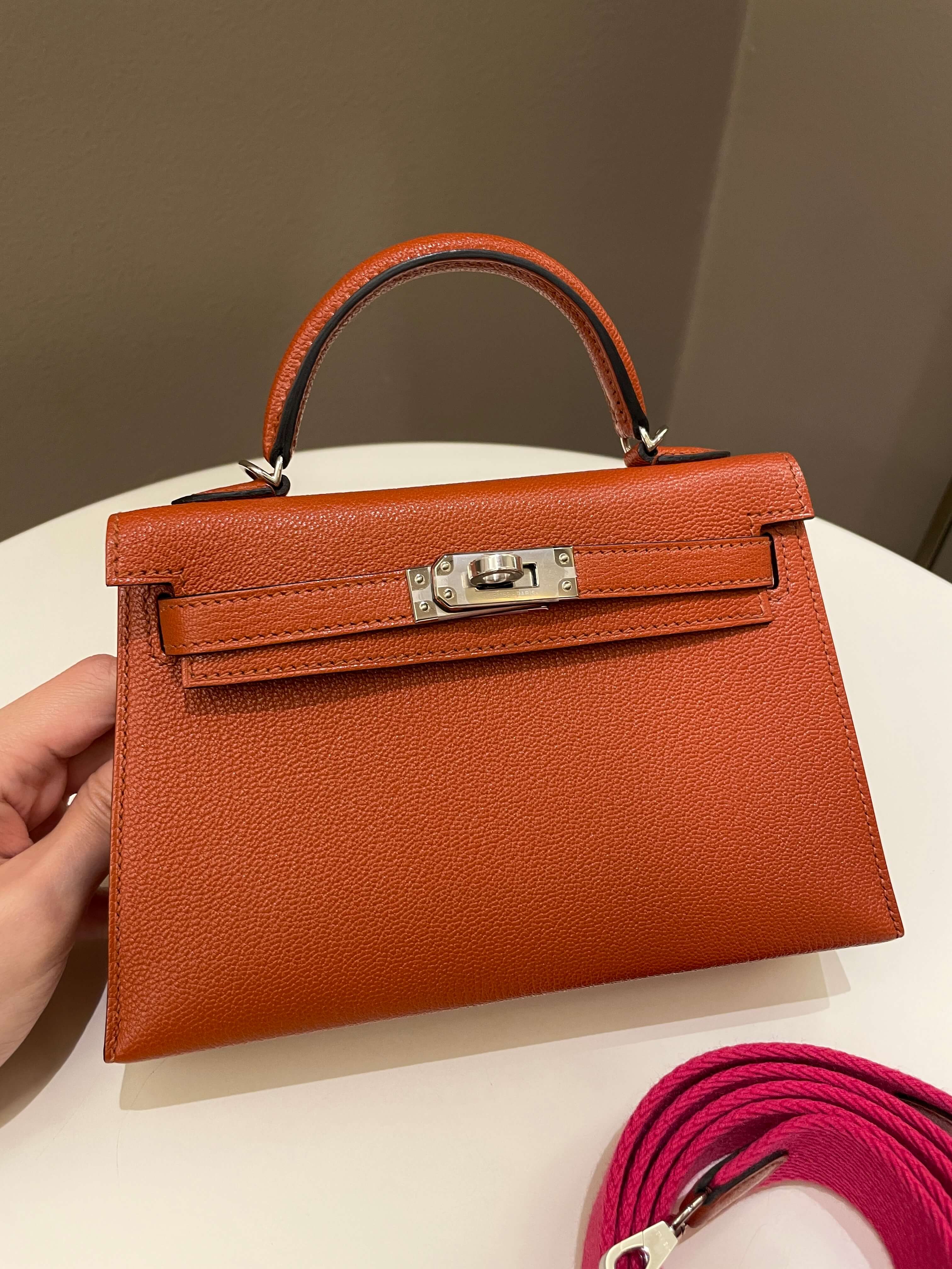 Hermes Mini Kelly 20 Cuivre ChÃƒÆ’Ã‚Â¨vre / Rose Mexico