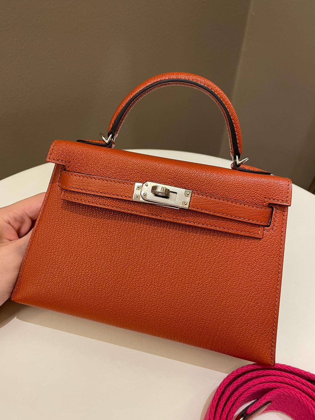 Hermes Mini Kelly 20 Cuivre ChÃƒÆ’Ã‚Â¨vre / Rose Mexico