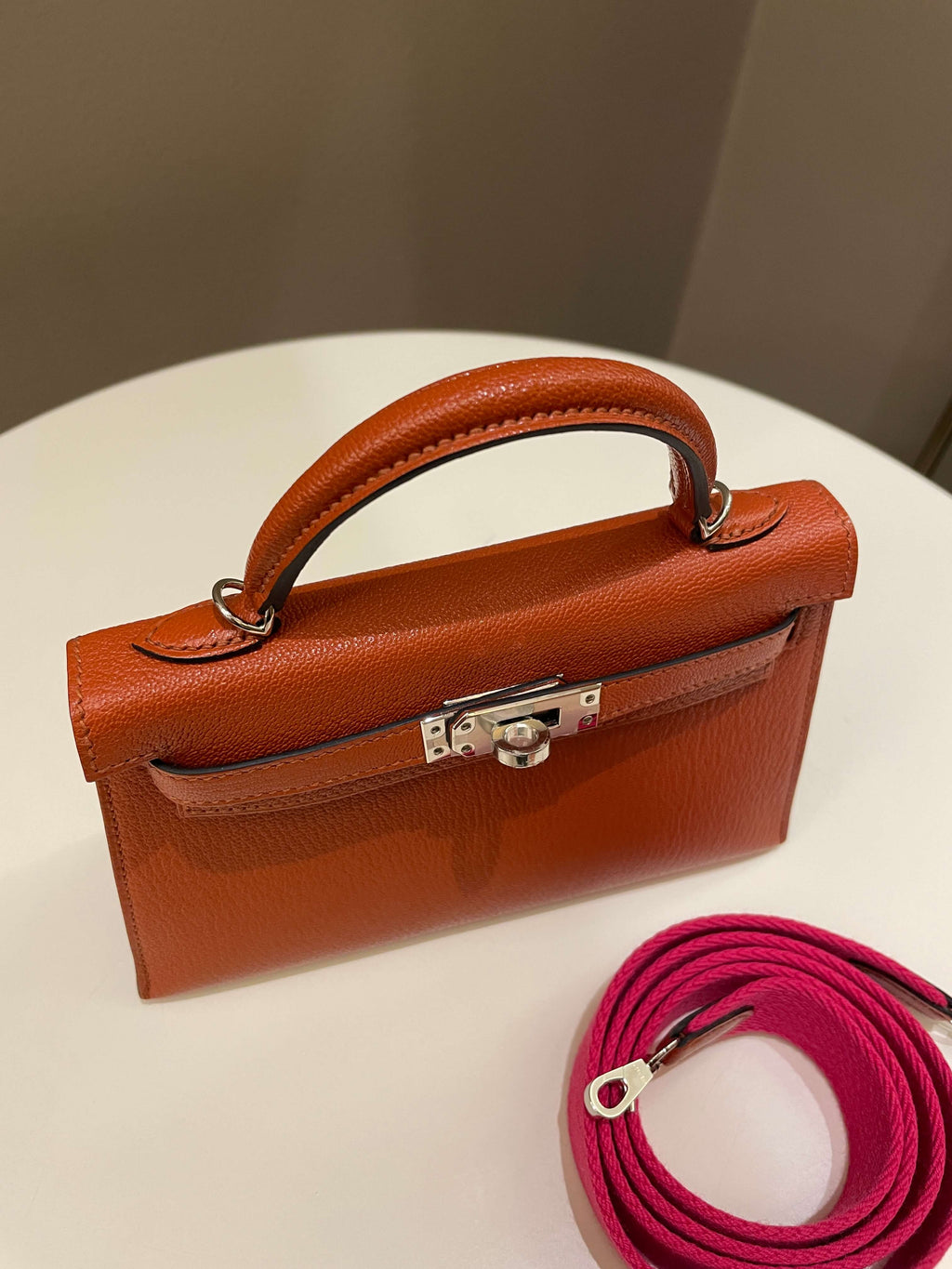 Hermes Mini Kelly 20 Cuivre ChÃƒÆ’Ã‚Â¨vre / Rose Mexico