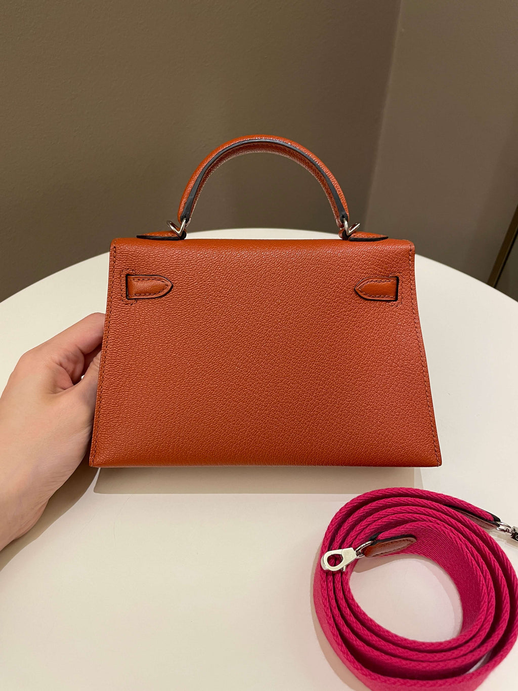 Hermes Mini Kelly 20 Cuivre ChÃƒÆ’Ã‚Â¨vre / Rose Mexico
