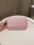 Chanel 21S Quilted Wallet On Chain With Pearl Baby Pink Lambskin