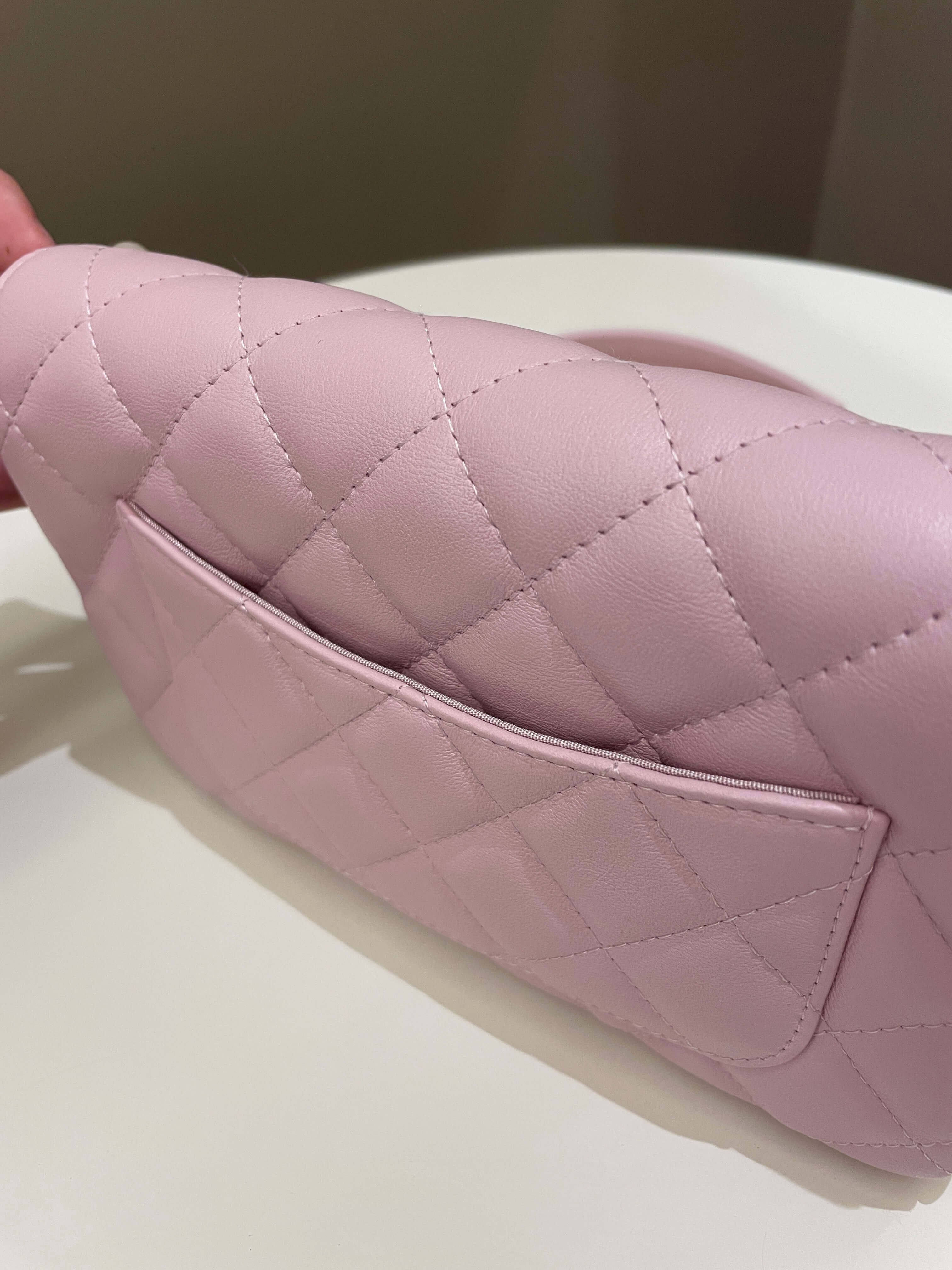 Chanel 21S Quilted Wallet On Chain With Pearl Baby Pink Lambskin