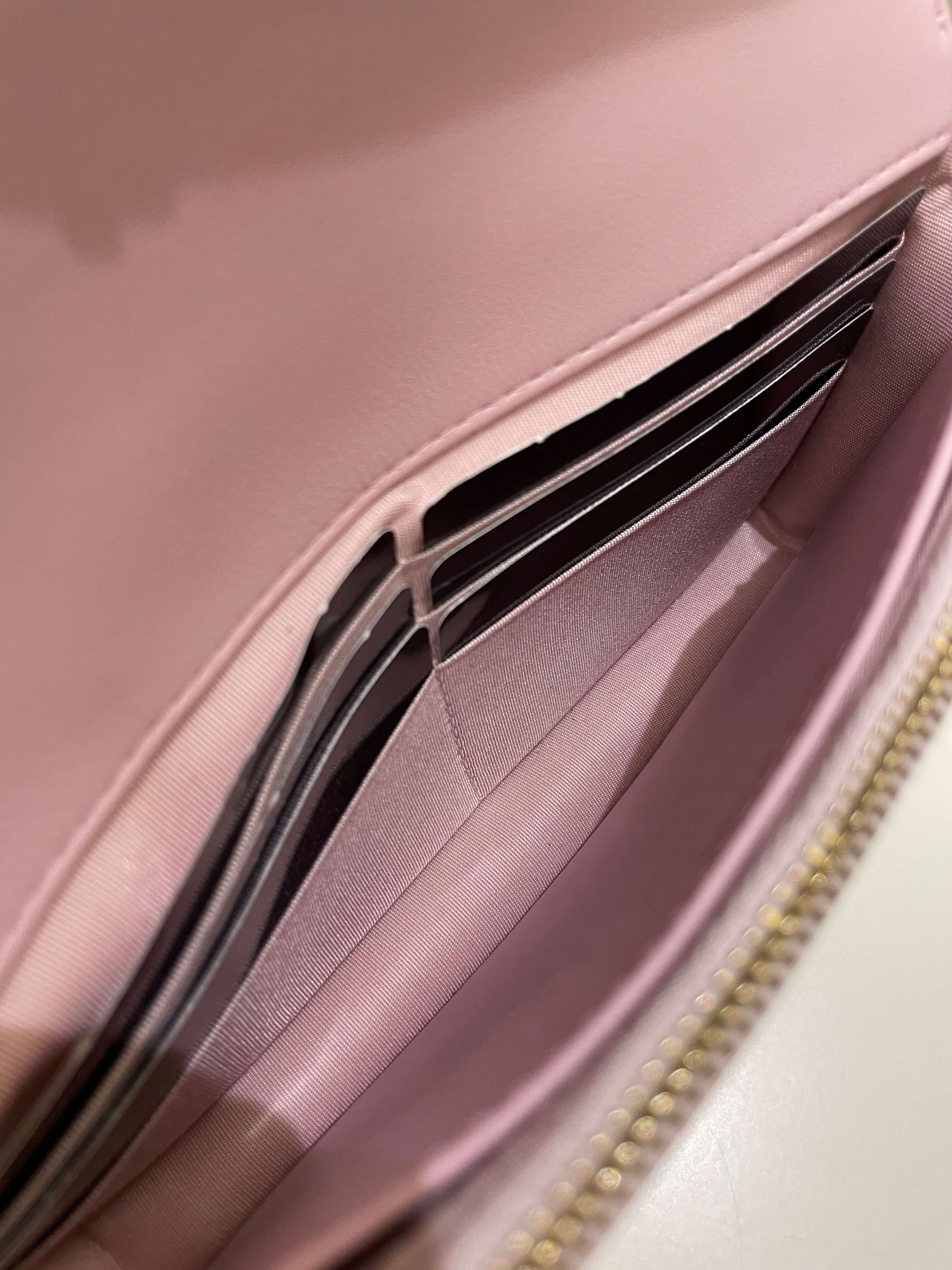Chanel 21S Quilted Wallet On Chain With Pearl Baby Pink Lambskin