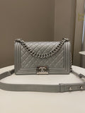 Chanel Quilted Boy Old Medium Silver Grey Caviar