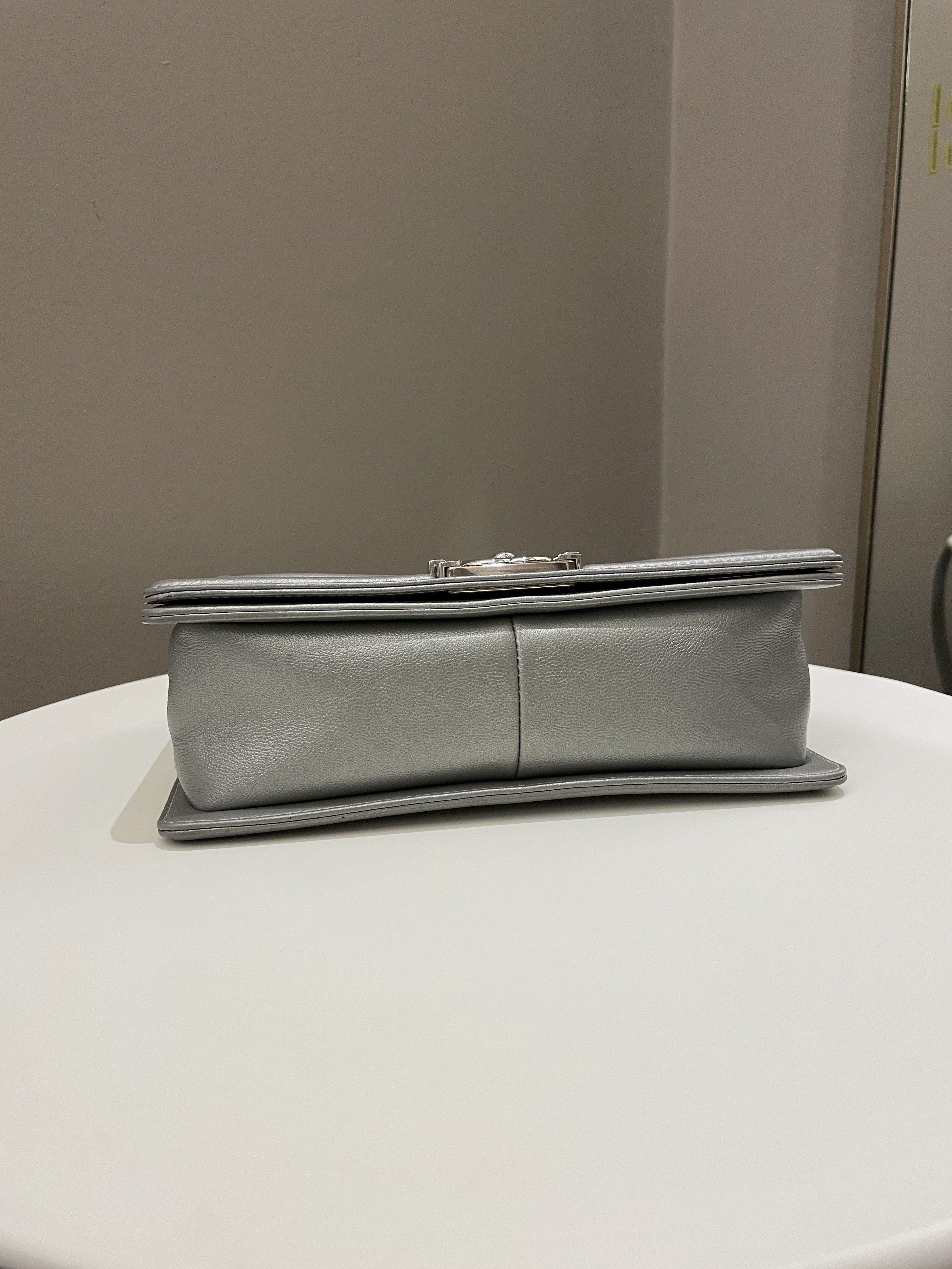 Chanel Quilted Boy Old Medium Silver Grey Caviar