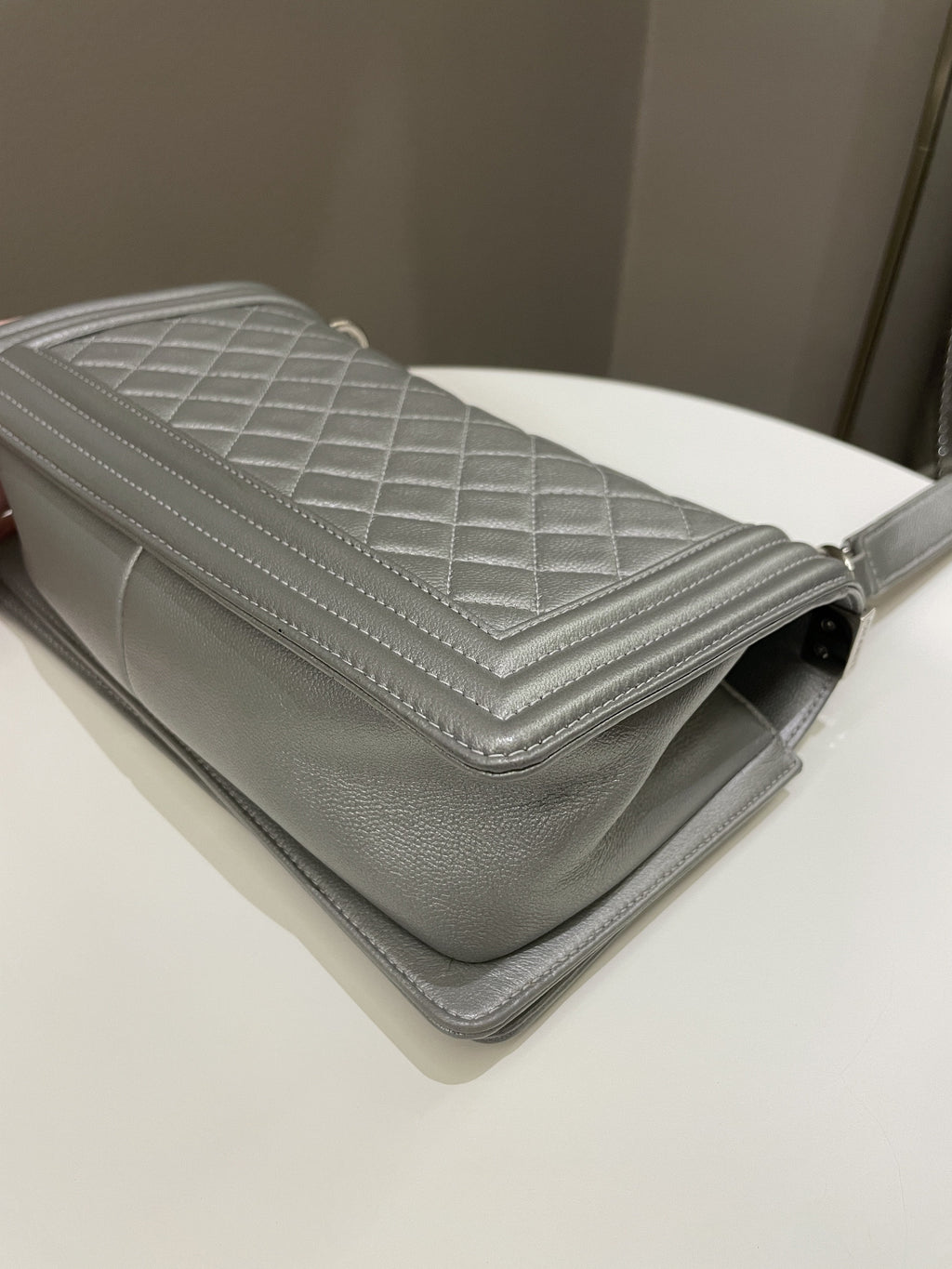 Chanel Quilted Boy Old Medium Silver Grey Caviar