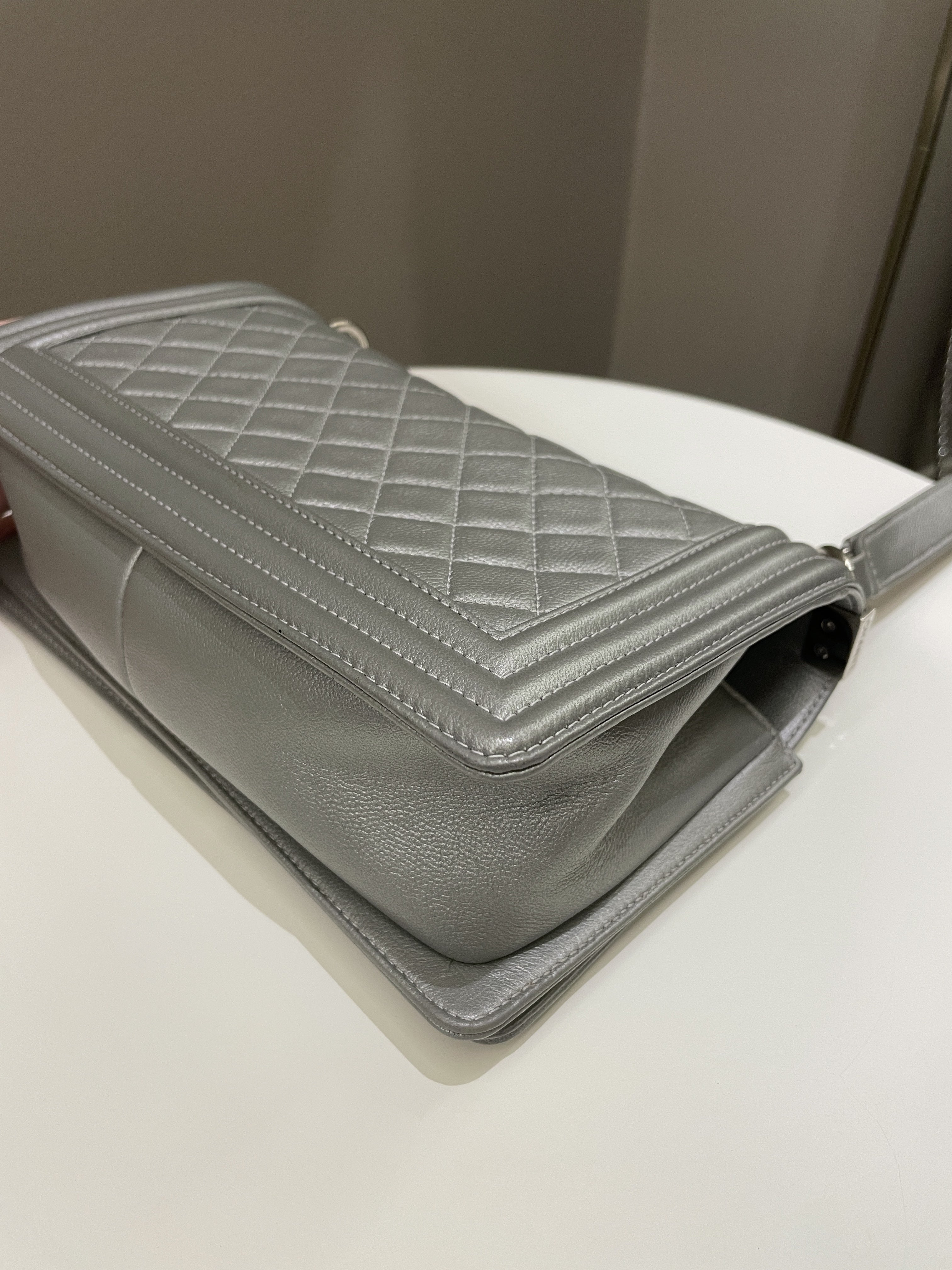 Chanel Quilted Boy Old Medium Silver Grey Caviar