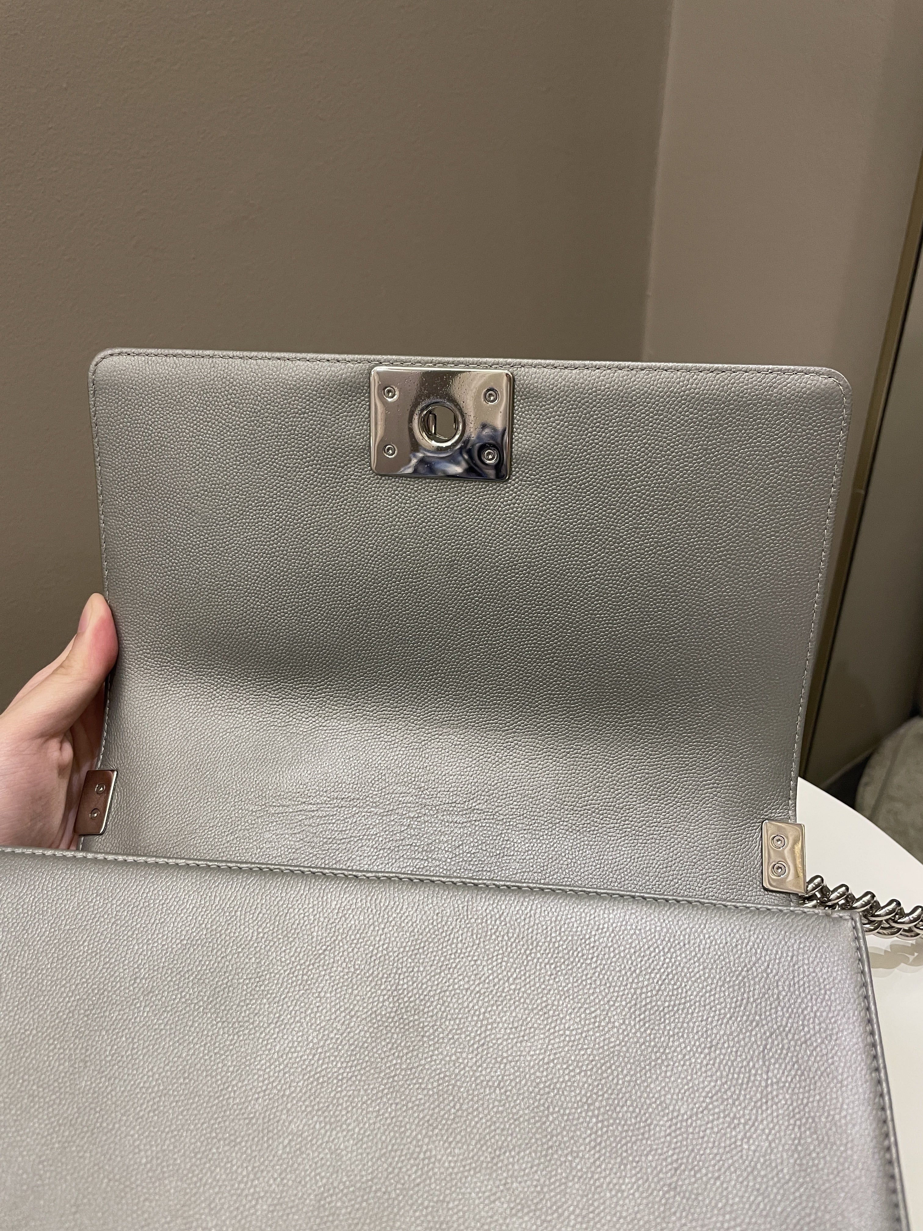 Chanel Quilted Boy Old Medium Silver Grey Caviar