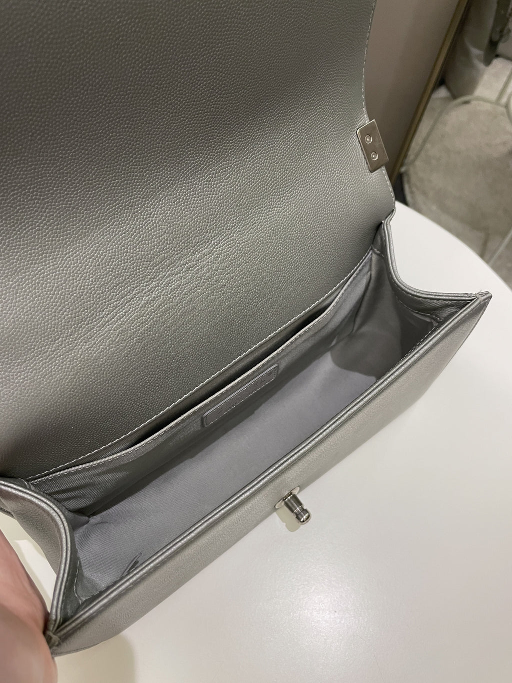 Chanel Quilted Boy Old Medium Silver Grey Caviar
