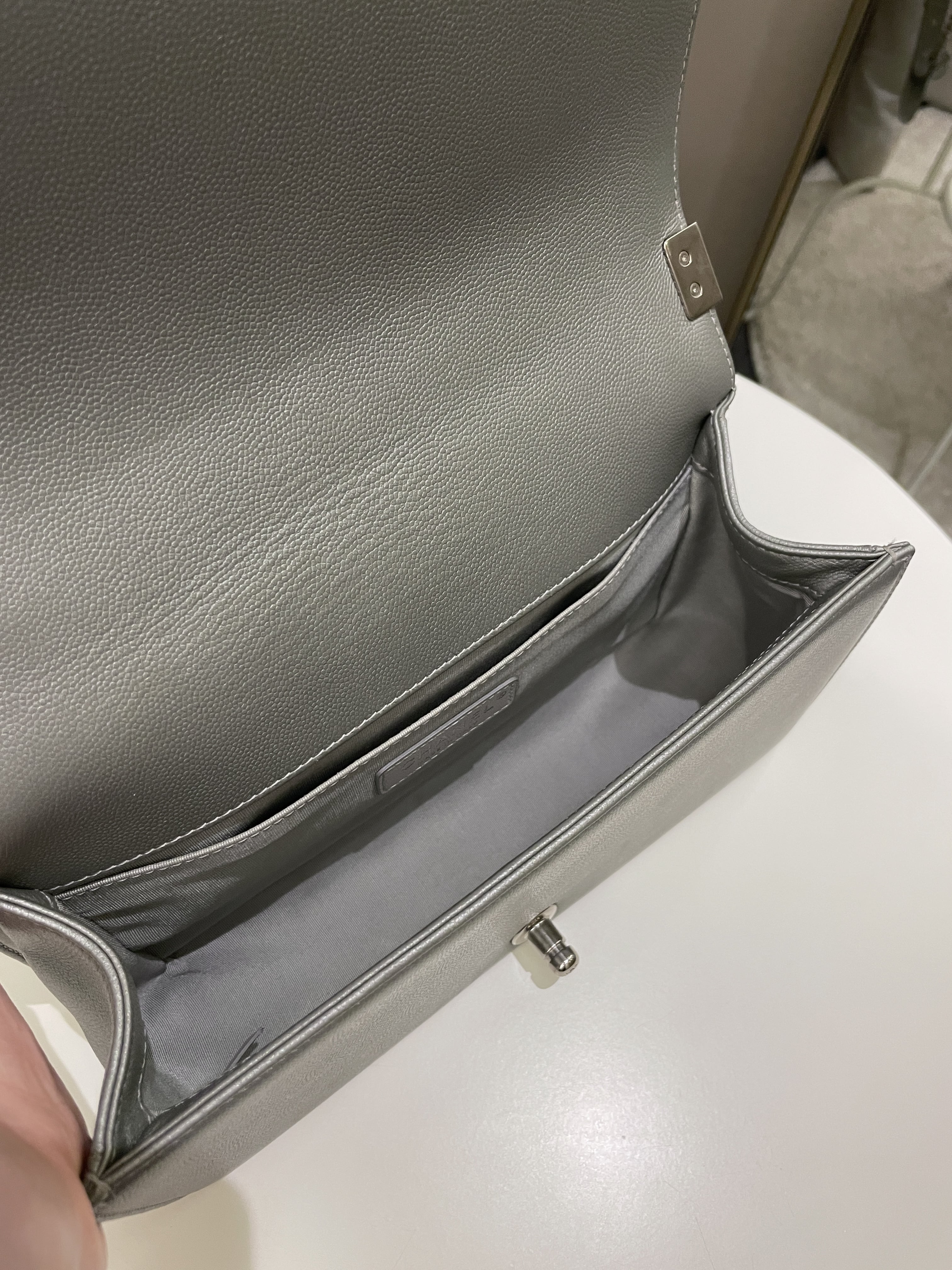 Chanel Quilted Boy Old Medium Silver Grey Caviar