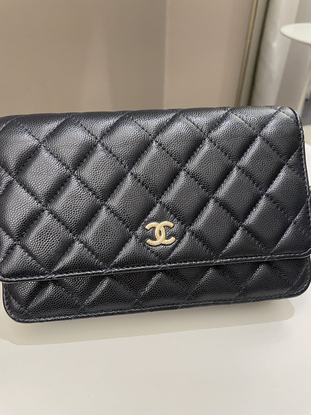 Chanel Classic Quilted Wallet on Chain Midnight Blue Caviar