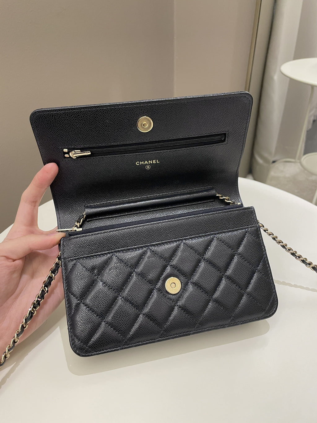 Chanel Classic Quilted Wallet on Chain Midnight Blue Caviar