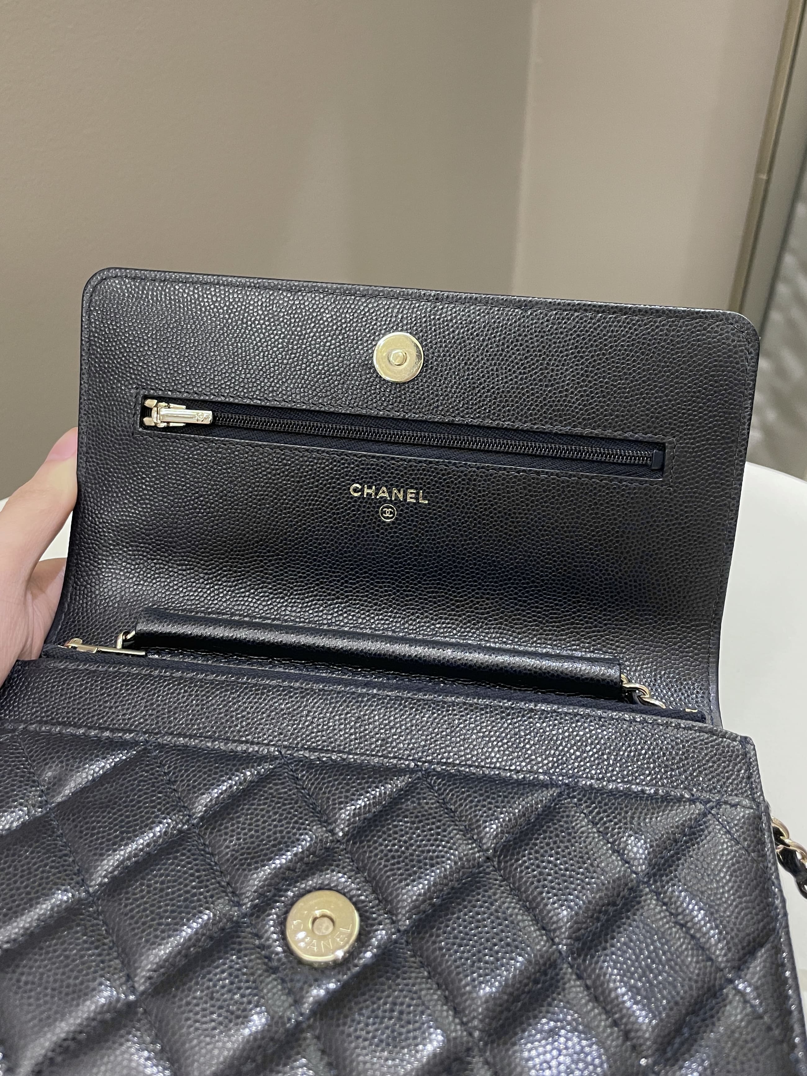 Chanel Classic Quilted Wallet on Chain Midnight Blue Caviar