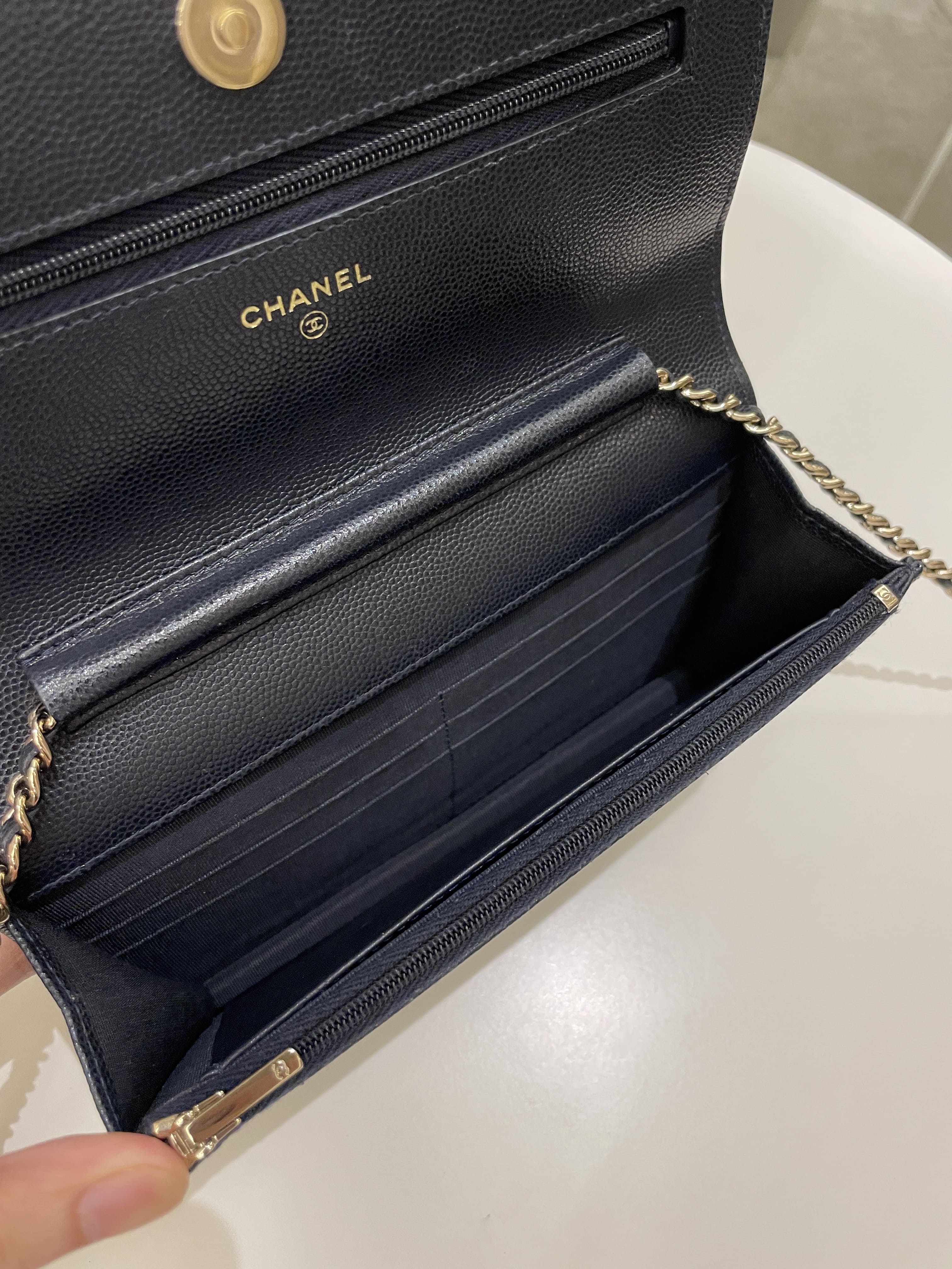 Chanel Classic Quilted Wallet on Chain Midnight Blue Caviar