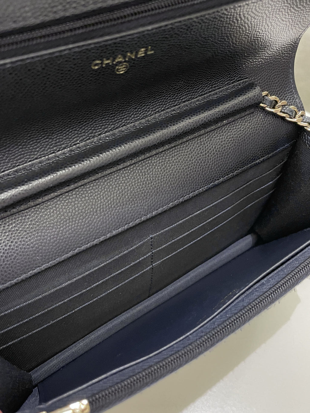 Chanel Classic Quilted Wallet on Chain Midnight Blue Caviar