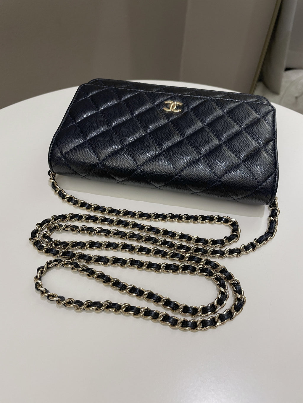Chanel Classic Quilted Wallet on Chain Midnight Blue Caviar