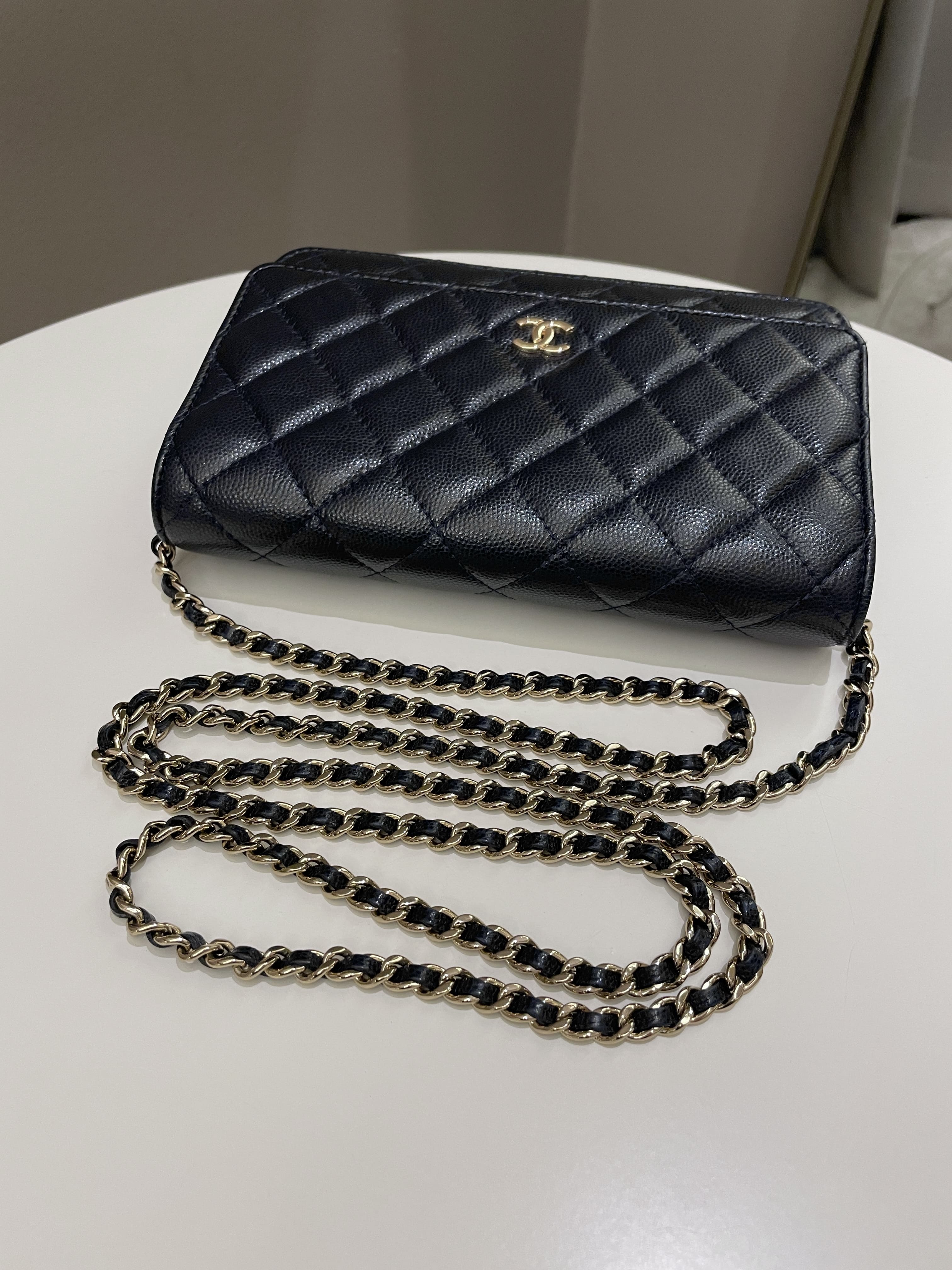 Chanel Classic Quilted Wallet on Chain Midnight Blue Caviar