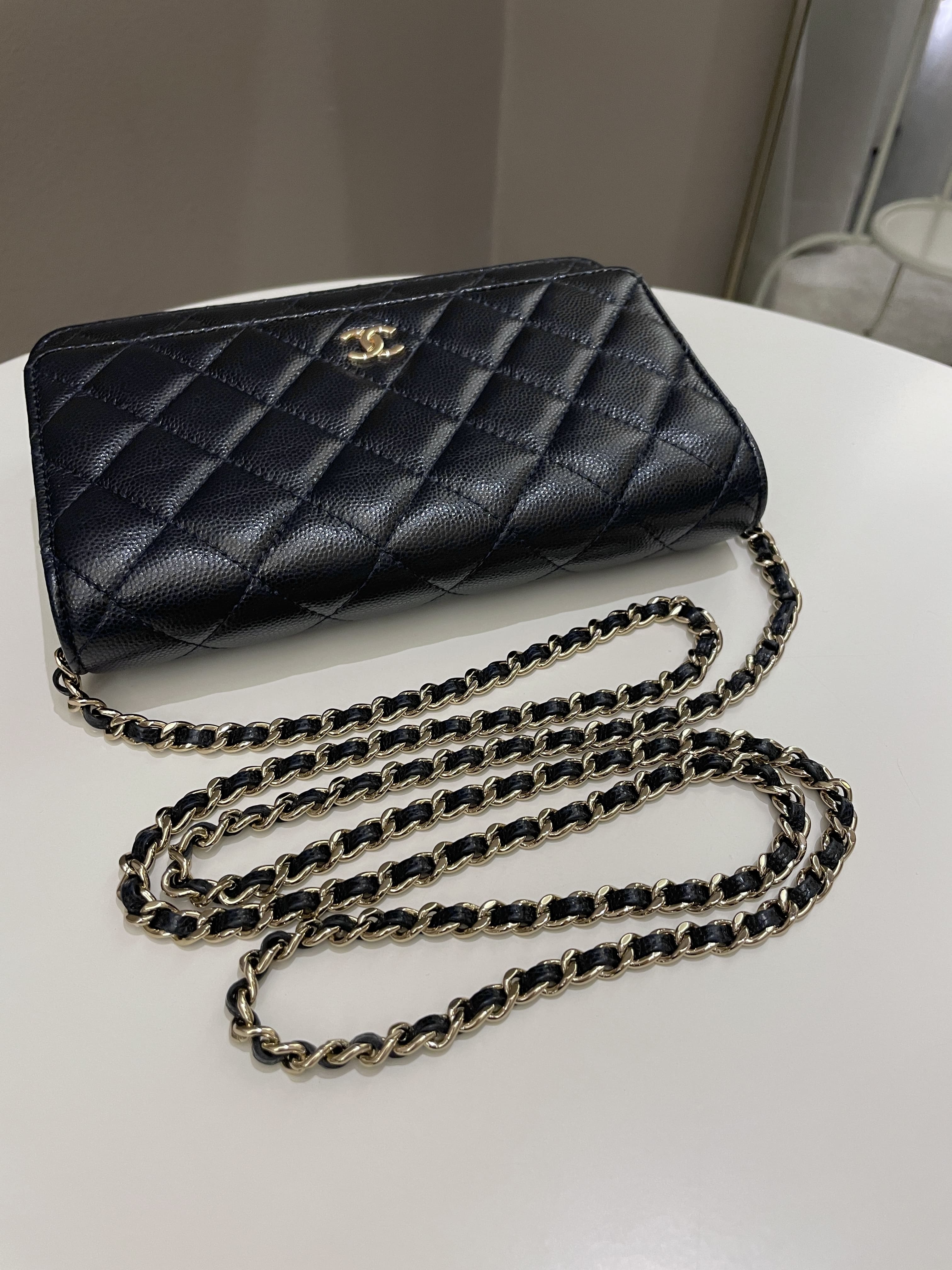 Chanel Classic Quilted Wallet on Chain Midnight Blue Caviar