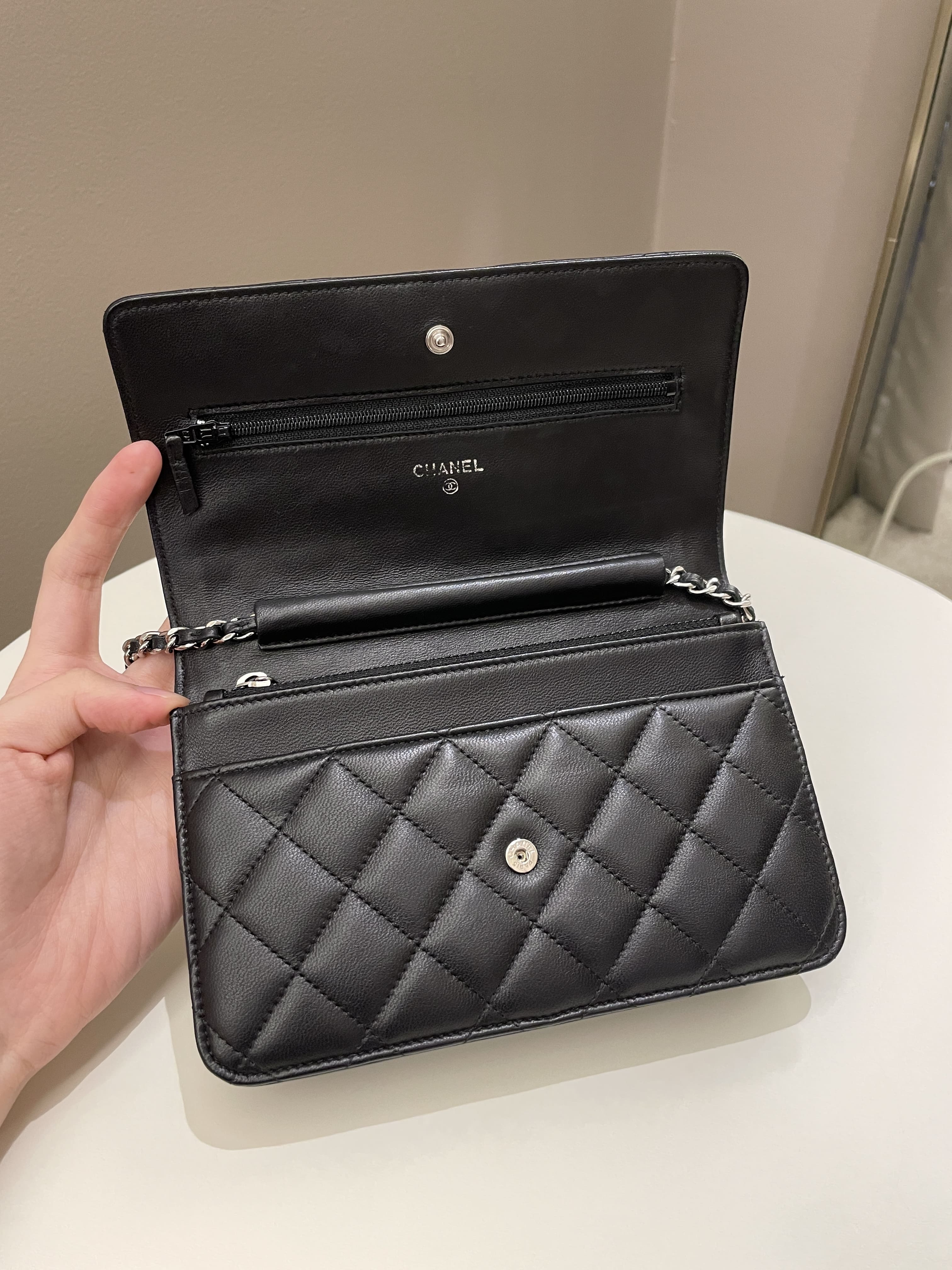 Chanel Classic Quilted Wallet on Chain Black Lambskin