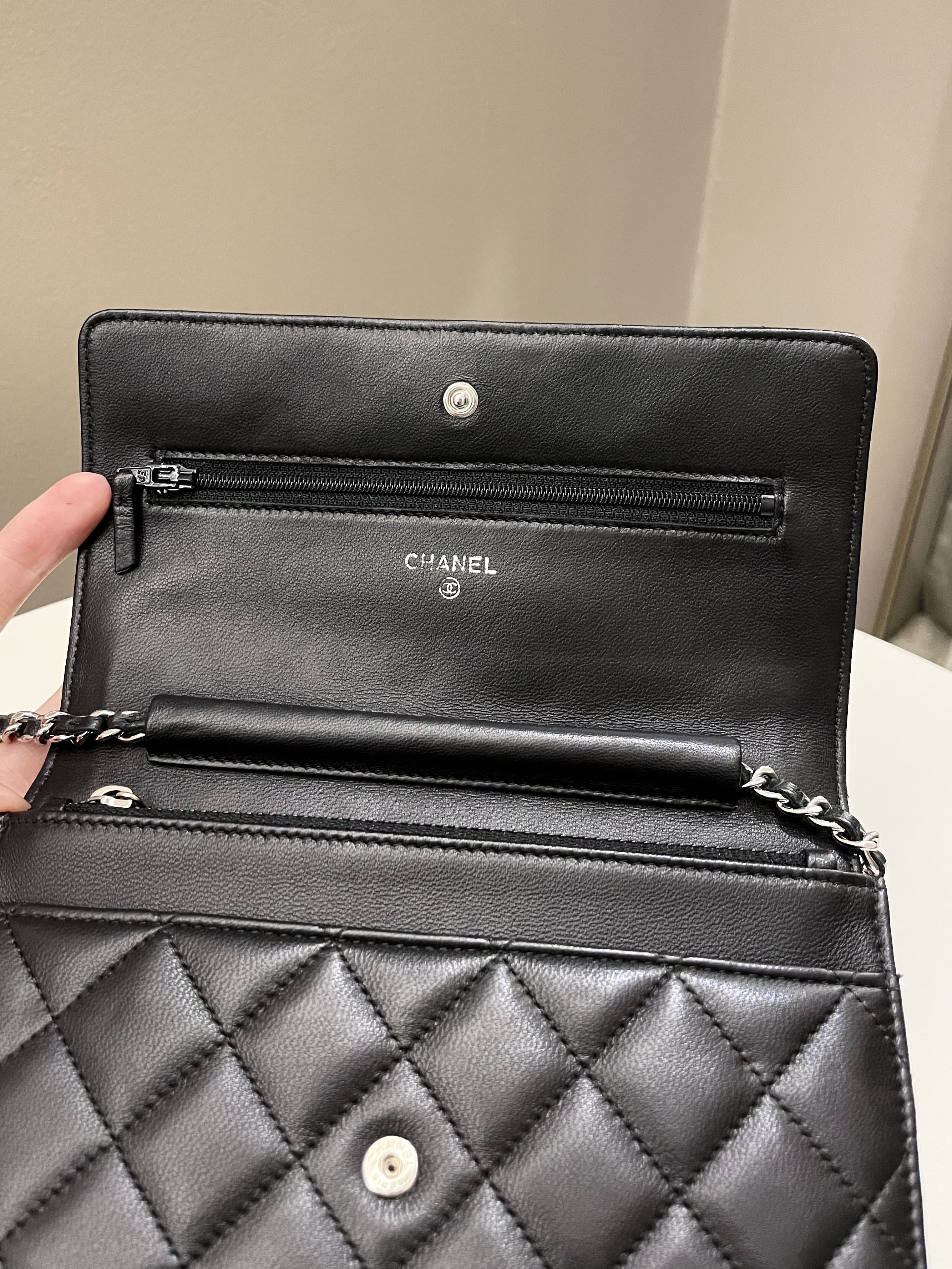 Chanel Classic Quilted Wallet on Chain Black Lambskin