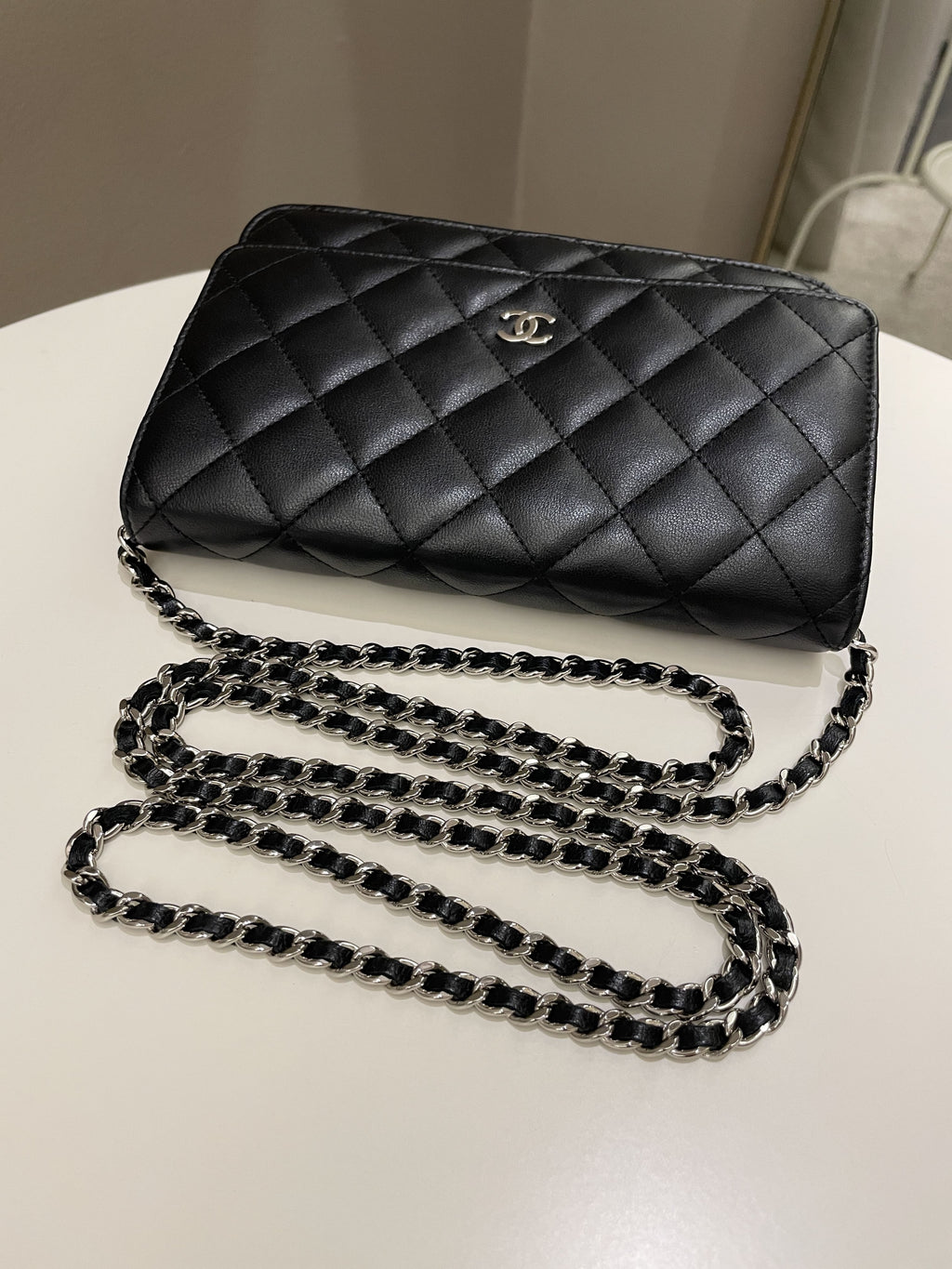 Chanel Classic Quilted Wallet on Chain Black Lambskin