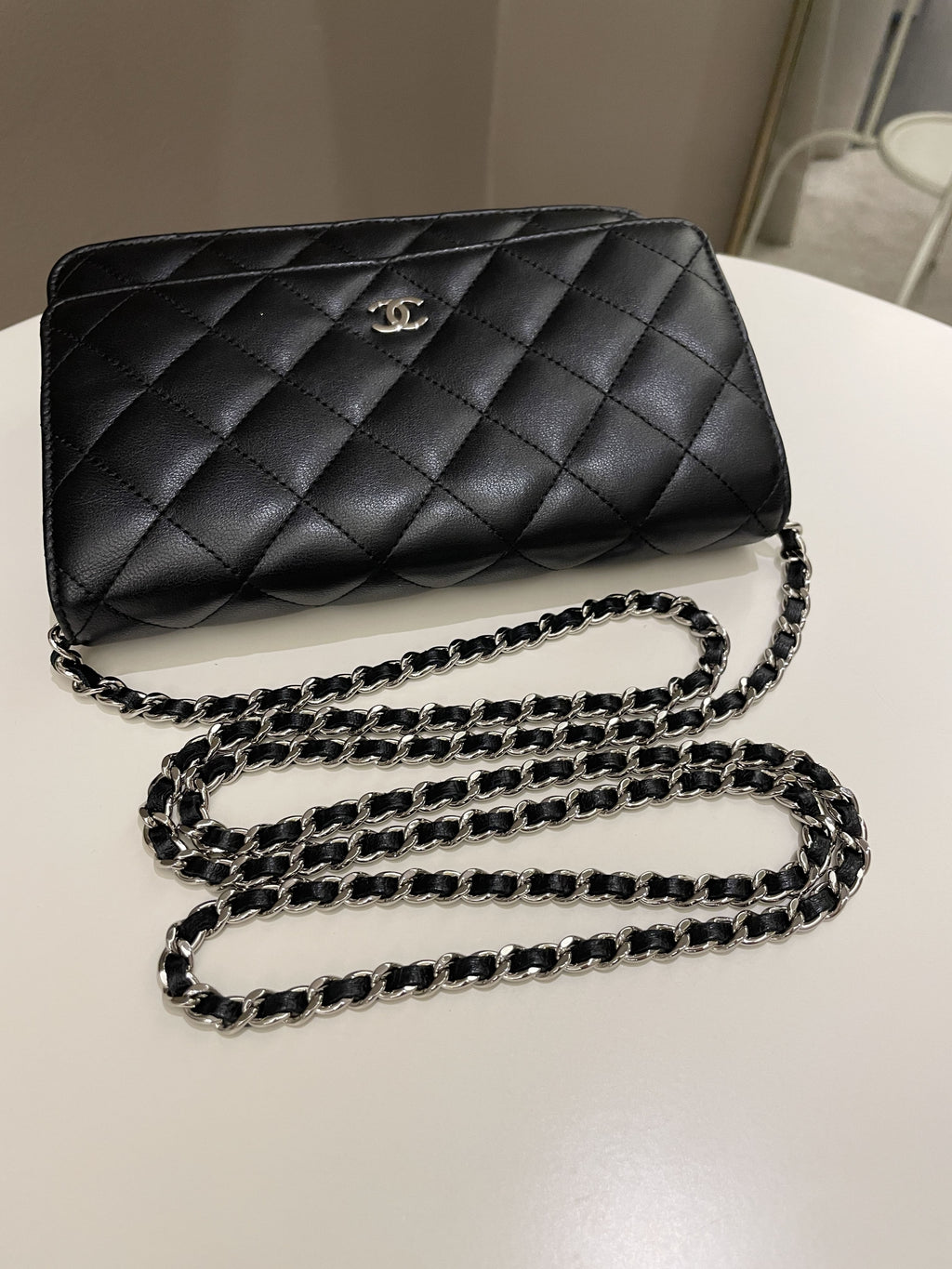 Chanel Classic Quilted Wallet on Chain Black Lambskin