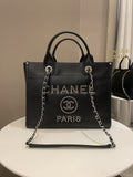 Chanel Studded Deauville Shopper Tote Black Caviar
