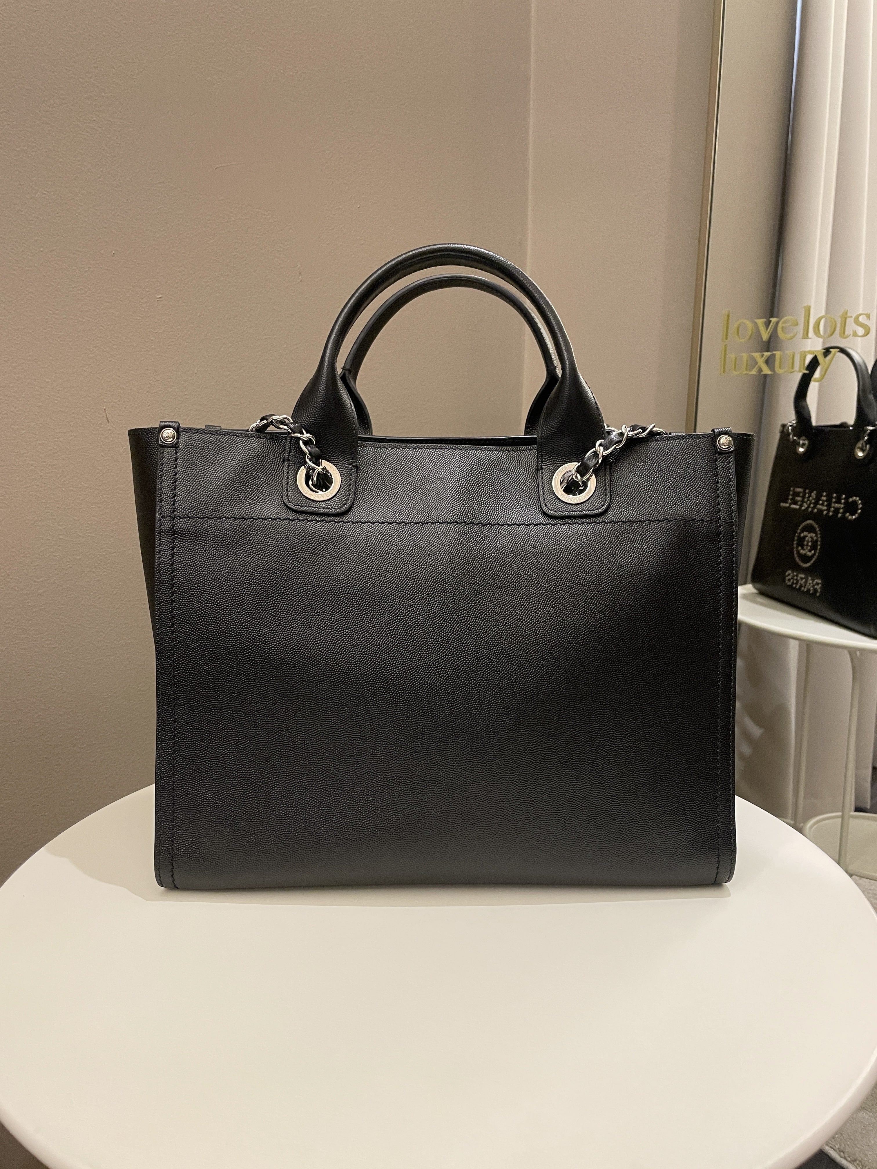Chanel Studded Deauville Shopper Tote Black Caviar