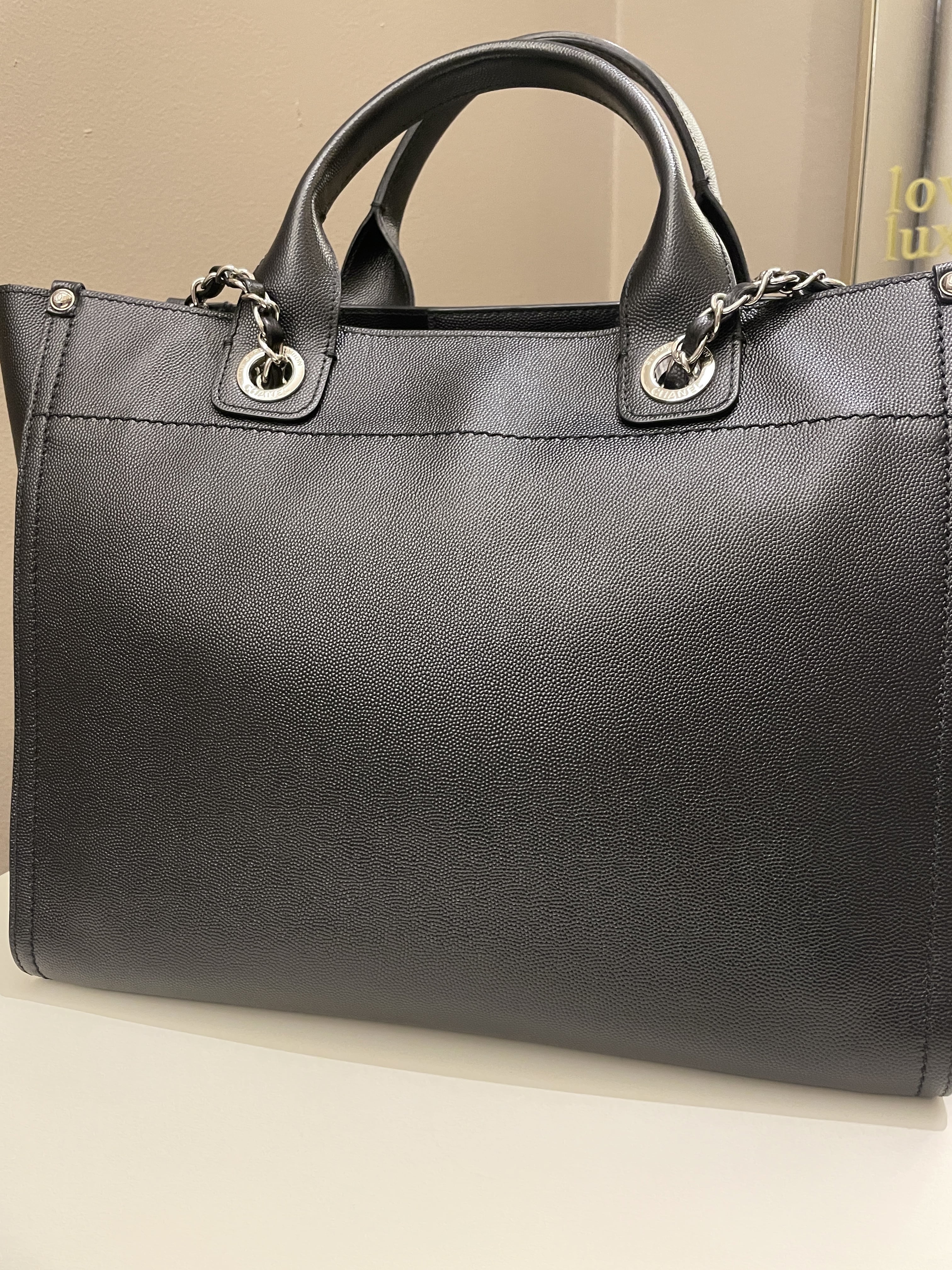 Chanel Studded Deauville Shopper Tote Black Caviar