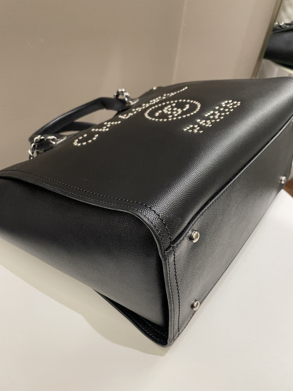 Chanel Studded Deauville Shopper Tote Black Caviar