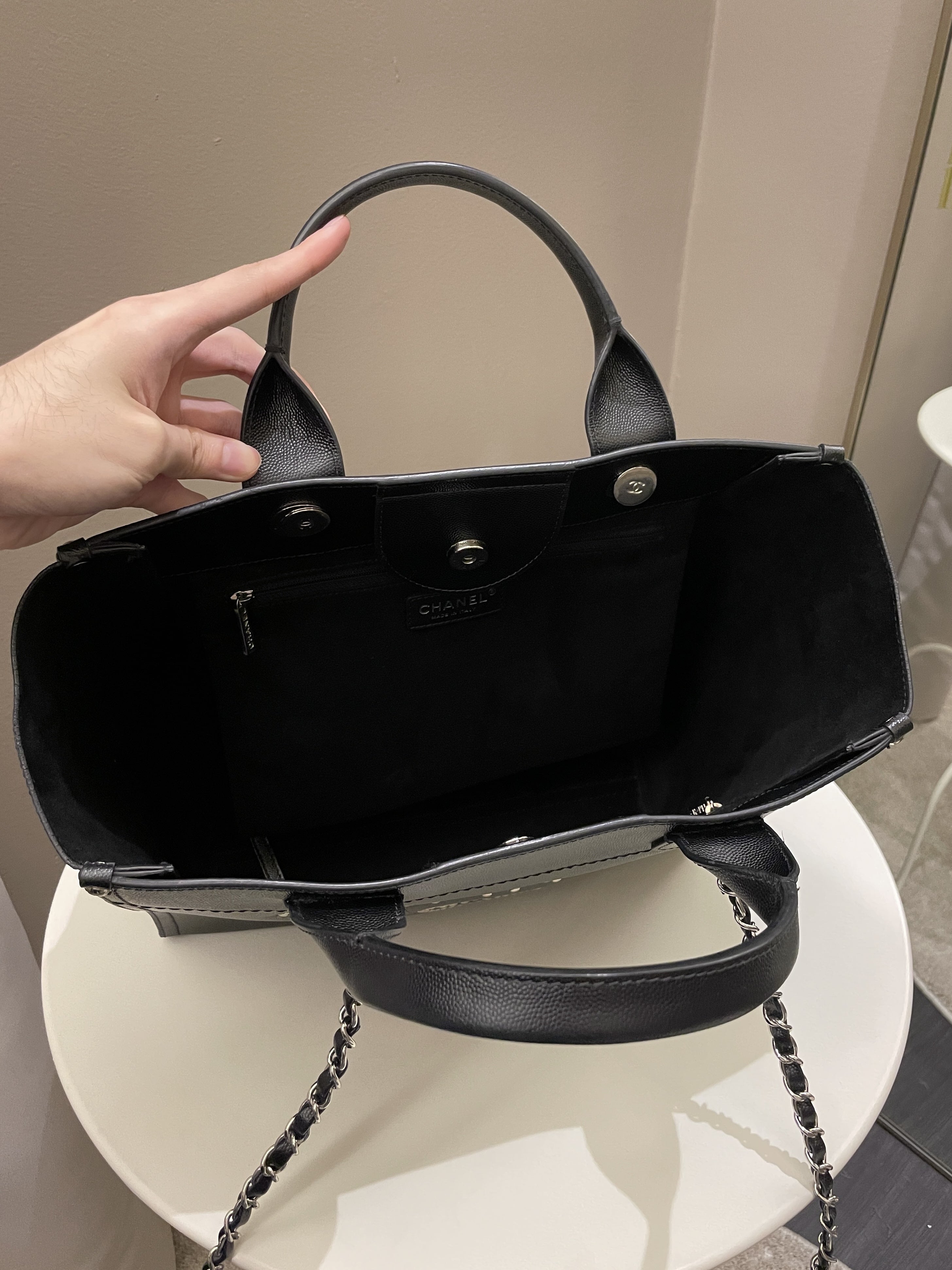 Chanel Studded Deauville Shopper Tote Black Caviar