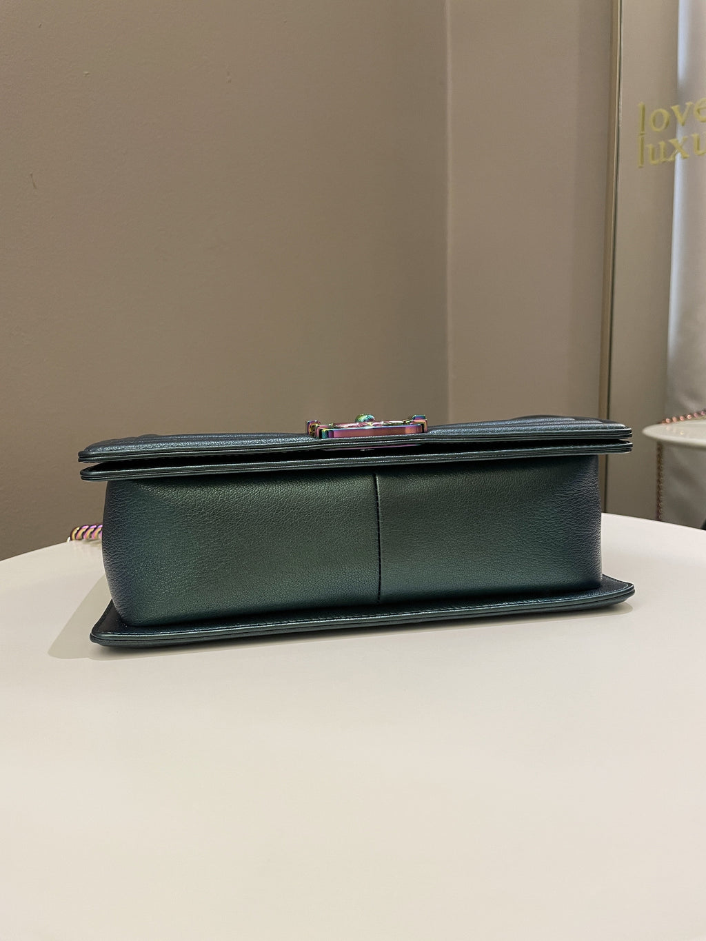 Chanel Quilted Mermaid Boy Old Medium Green Iridescent Goat Skin