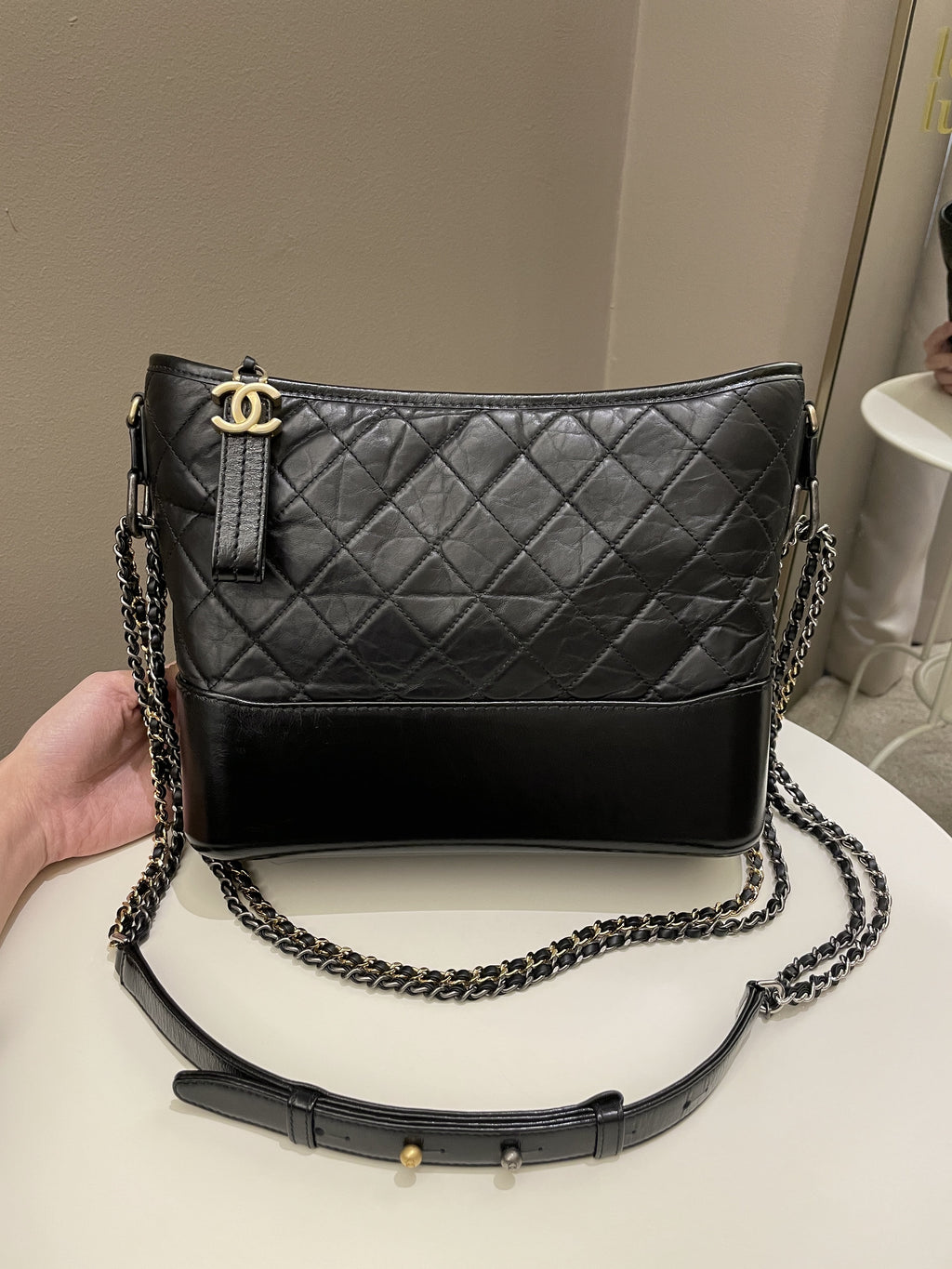 Chanel Quilted Gabrielle Hobo Black Aged Calfskin